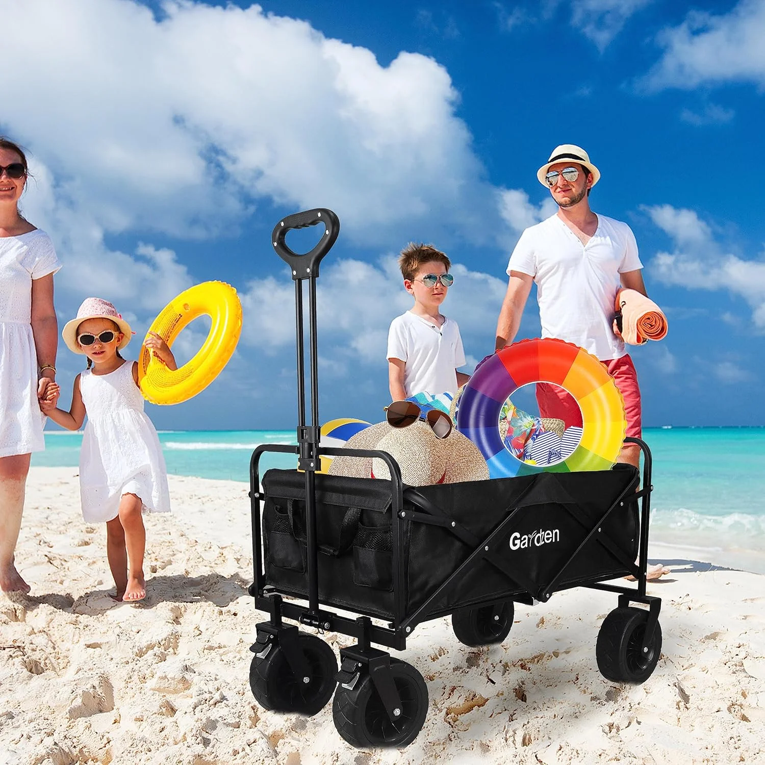 Gardzen Collapsible Wagon Cart, Garden Cart with All-Terrain Wheels, Hauls up to 180 lbs, Black