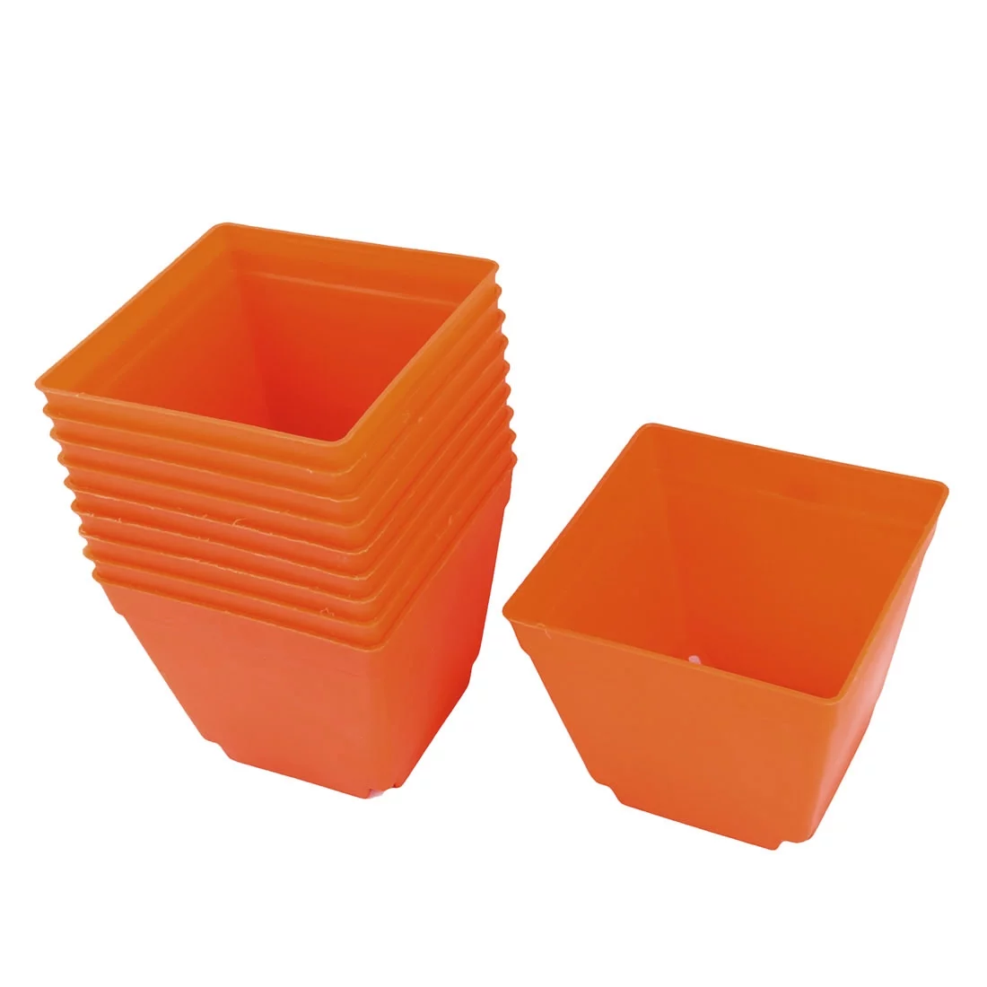 Balcony Plastic Square Flower Plant Pot Saucer Holder Orange 4 x 4 Inch 10pcs
