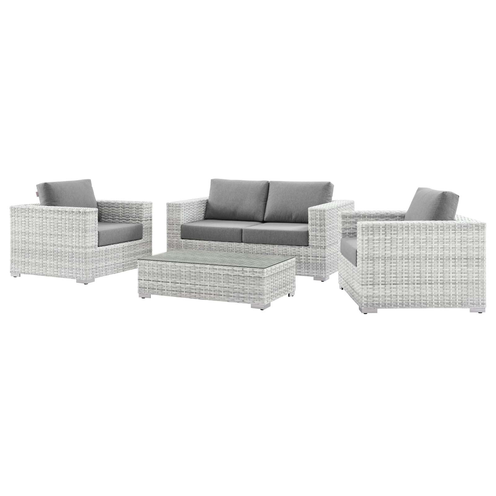 Lounge Sectional Sofa Chair Set, Rattan, Wicker, Grey Gray, Modern Contemporary Urban Design, Outdoor Patio Balcony Cafe Bistro Garden Furniture Hotel Hospitality