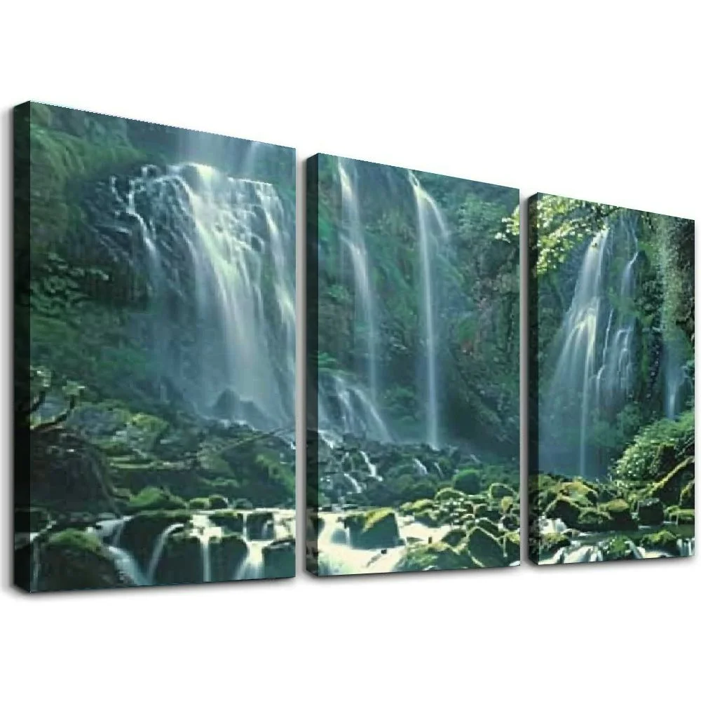 AWERP Waterfall Landsscape Forest Scenery Wall Decor Art Print Poster,Wall Art for Living Room Decor Nature Artwork Prints Framed and Ready to Hang,3 pcs 12x16x3pcs