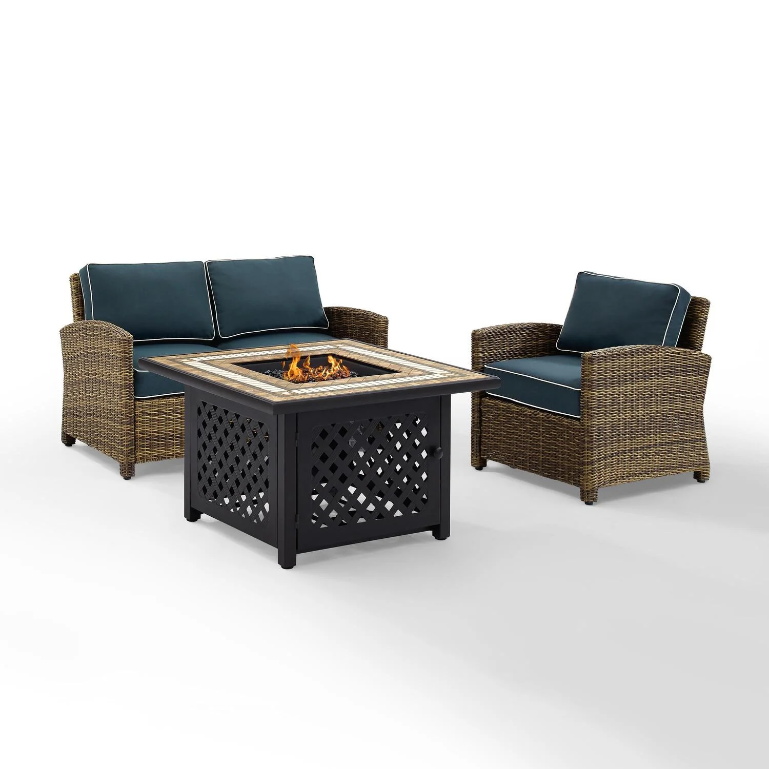 HomeStock Tuscan Temptations 3Pc Outdoor Wicker Conversation Set Sangria/Weathered Brown - Loveseat, Arm Chair, & Coffee Table