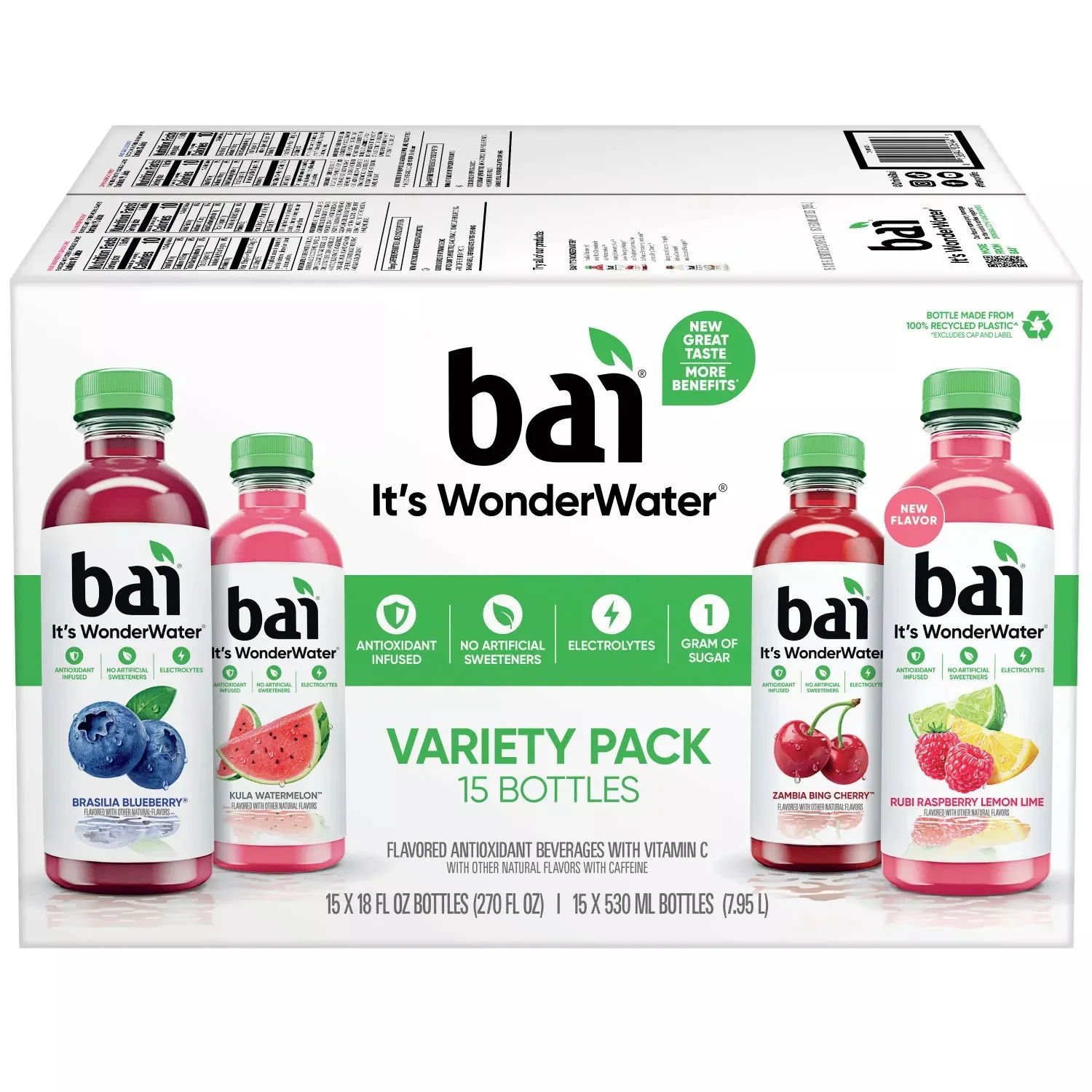Bai WonderWater Variety Pack, 18 Fluid Ounce (Pack of 15)