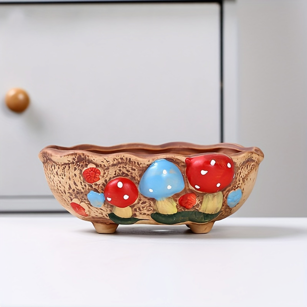 NSXXKJ 1pc Hand-painted Mushroom Planter - Colorful Ceramic Flower Pot For Succulents - Cute Home Gardening Decor