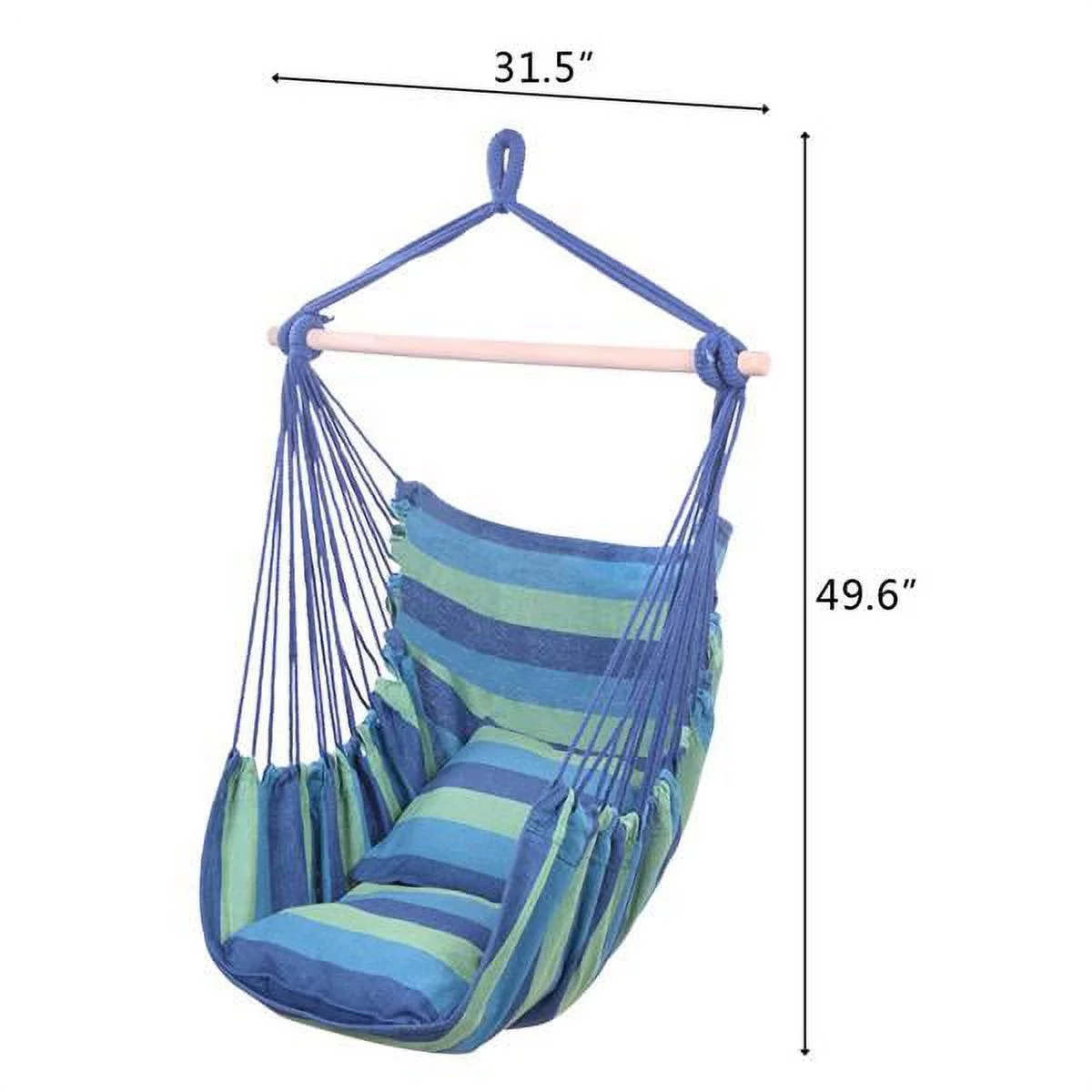 Hammock Chair Hanging Rope Swing - Max 260 Lbs, Distinctive Cotton Canvas Hanging Rope Chair with Pillows - for Indoor and Outdoor