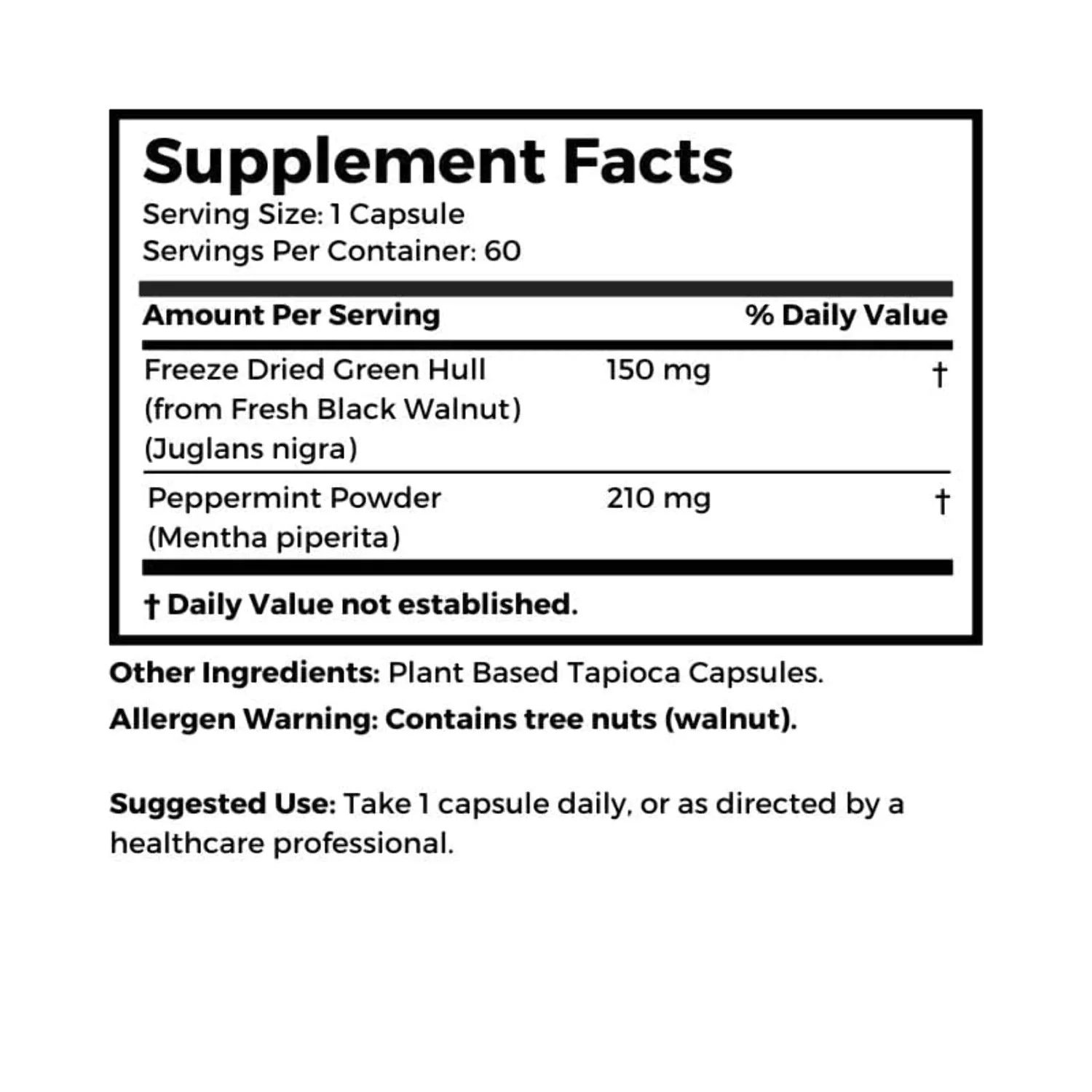 GREEN BLACK WALNUT BLEND; VEGETARIAN, 360 MG 60 TAPIOCA CAPSULES