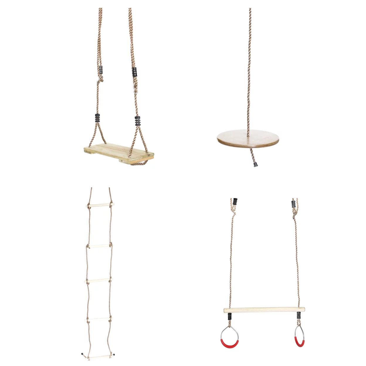 Wooden Swings with 4 Included Ropes, Tree Swing, Swing Bar, Climbing Rope Ladder and Swing Seat