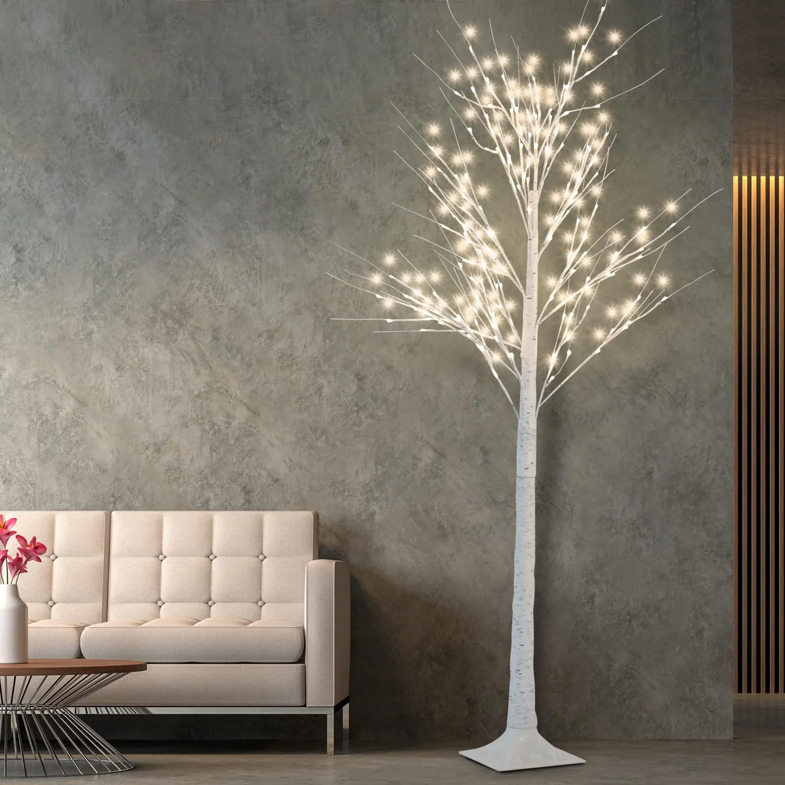 Lighted Birch Tree 7 ft, Artificial Twig Birch Tree with Warm White & Plug for Home Decor Holiday, Christmas Thanksgiving Decoration