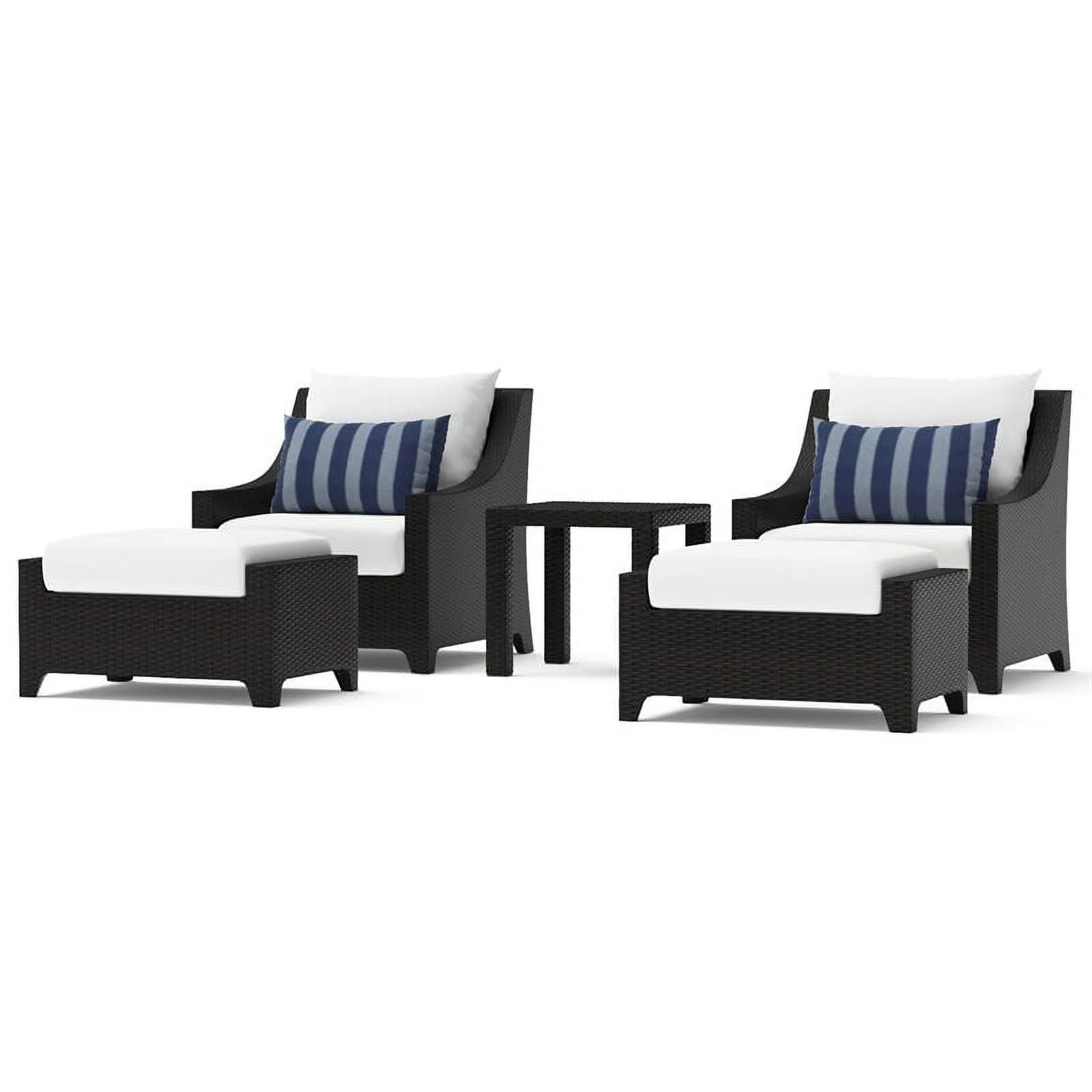 RST Brands Deco 5-piece Wicker & Fabric Club Chair/Ottoman Set in White/Ink