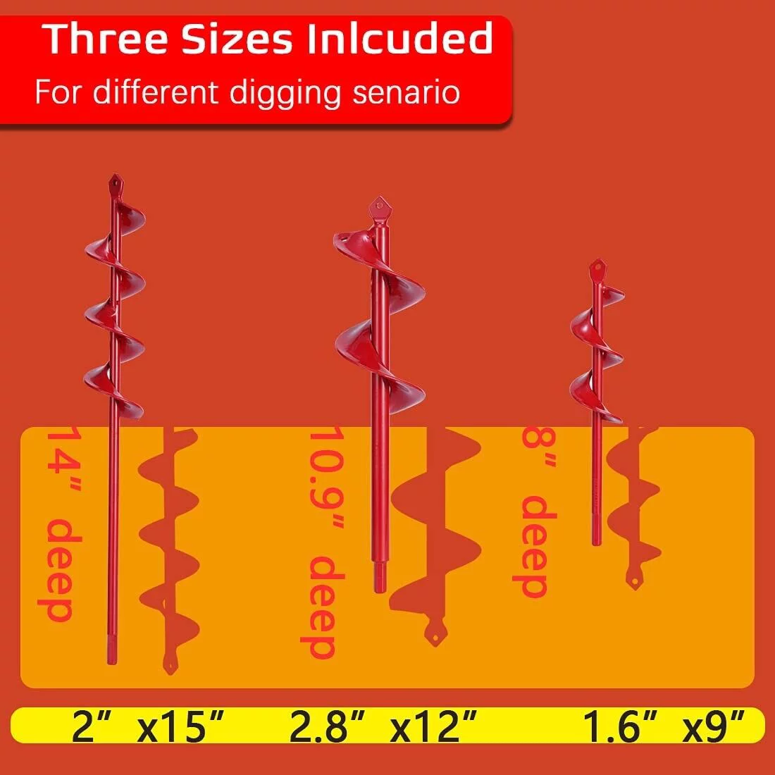 3pcs Auger Spiral Hole Drill Bit For Garden Yard Planting Spiral Drill Bit Set