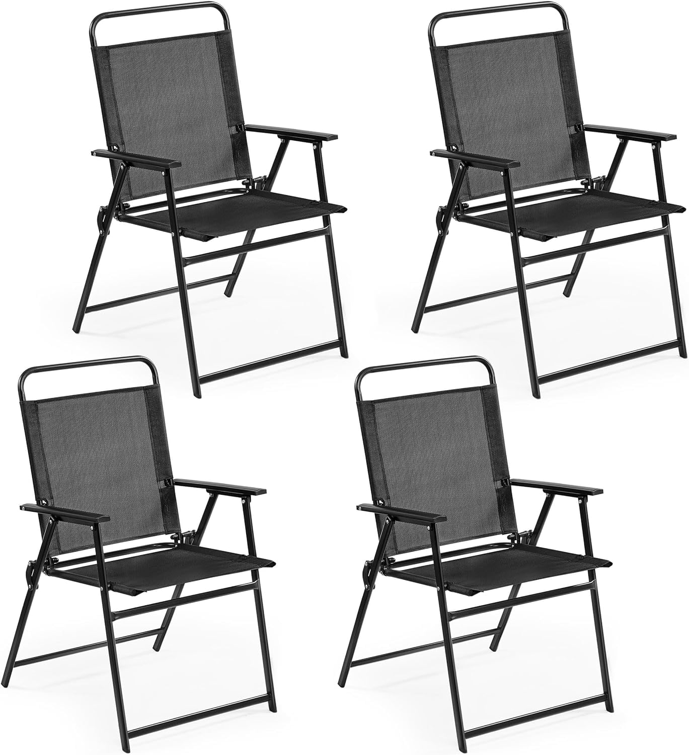 Yaheetech Outdoor Patio Chairs Folding Patio Chairs Set of 4, Portable Dining Chairs for Camping, Lawn, Garden and Porch with Metal Frame, Armrests, Stackable Patio Chairs