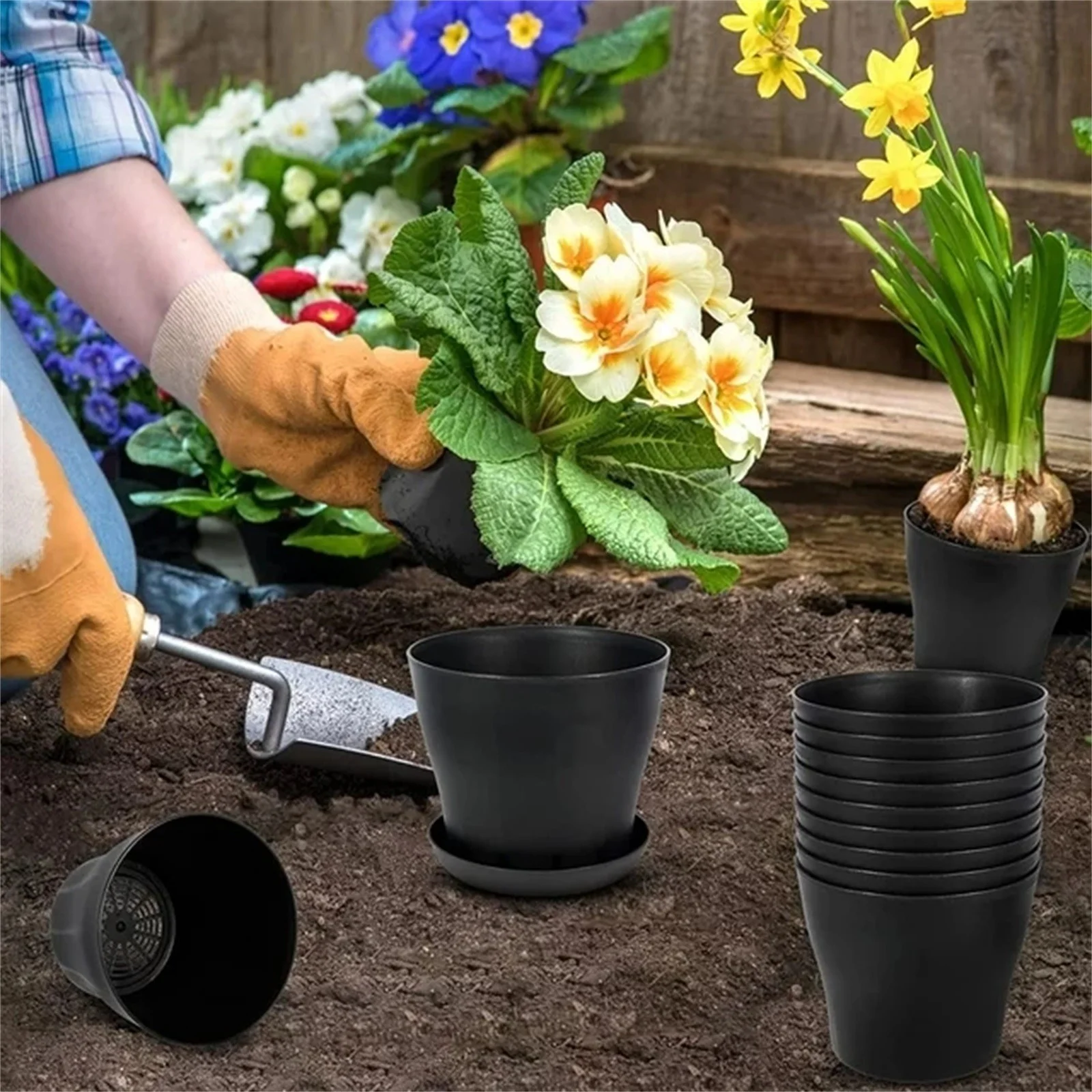 Bnnlsa Plastic Plants Nursery Pot 8Pcs Open Flowerpot Resin Plastic Flowerpot Balcony Large Rose Pot Pot Succulent Flowerpot