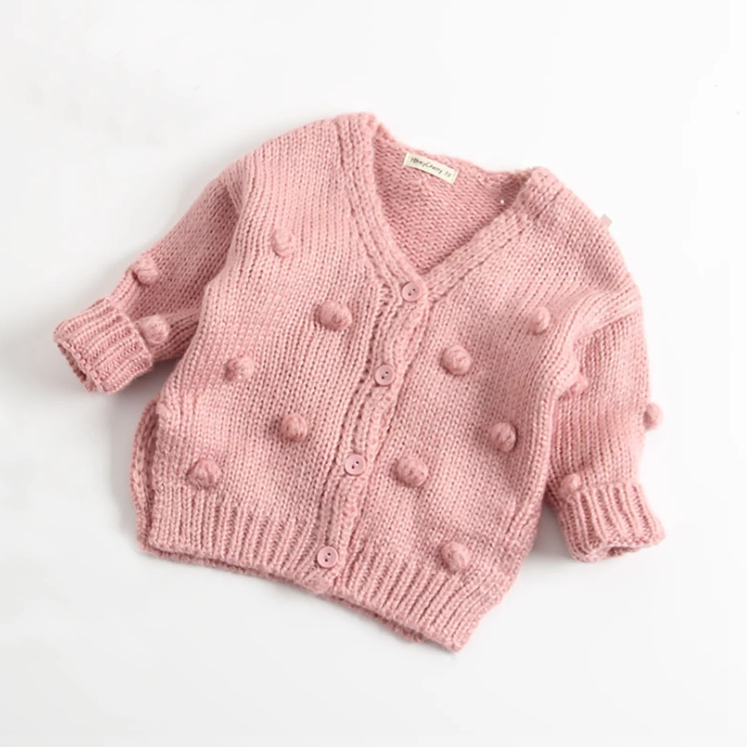 Qiylii Girls' Sweaters Monochromatic Knitted Wool Ball Embellished Loose Jacket