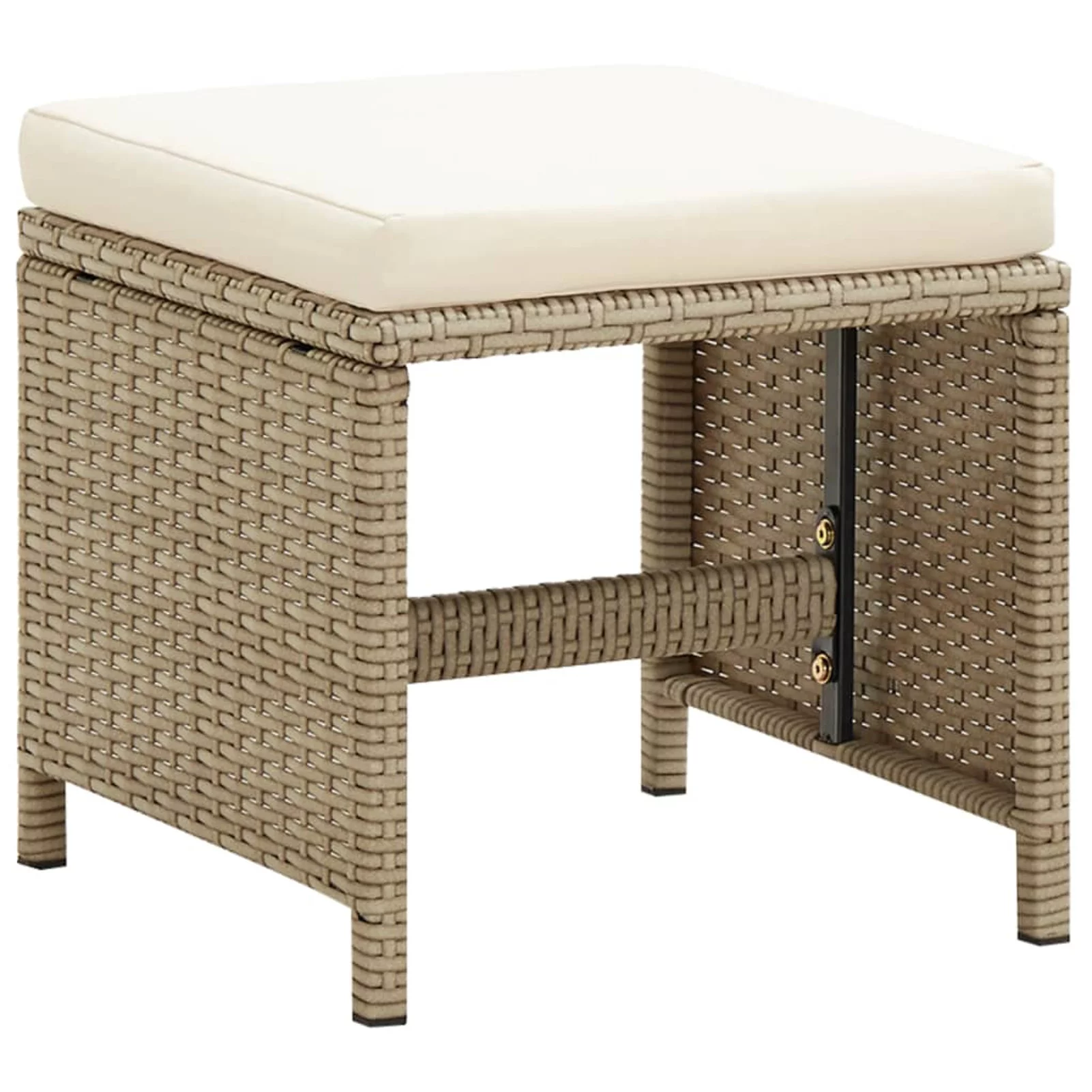 Walmeck Patio Stools 2 pcs with Cushions Poly Rattan Beige