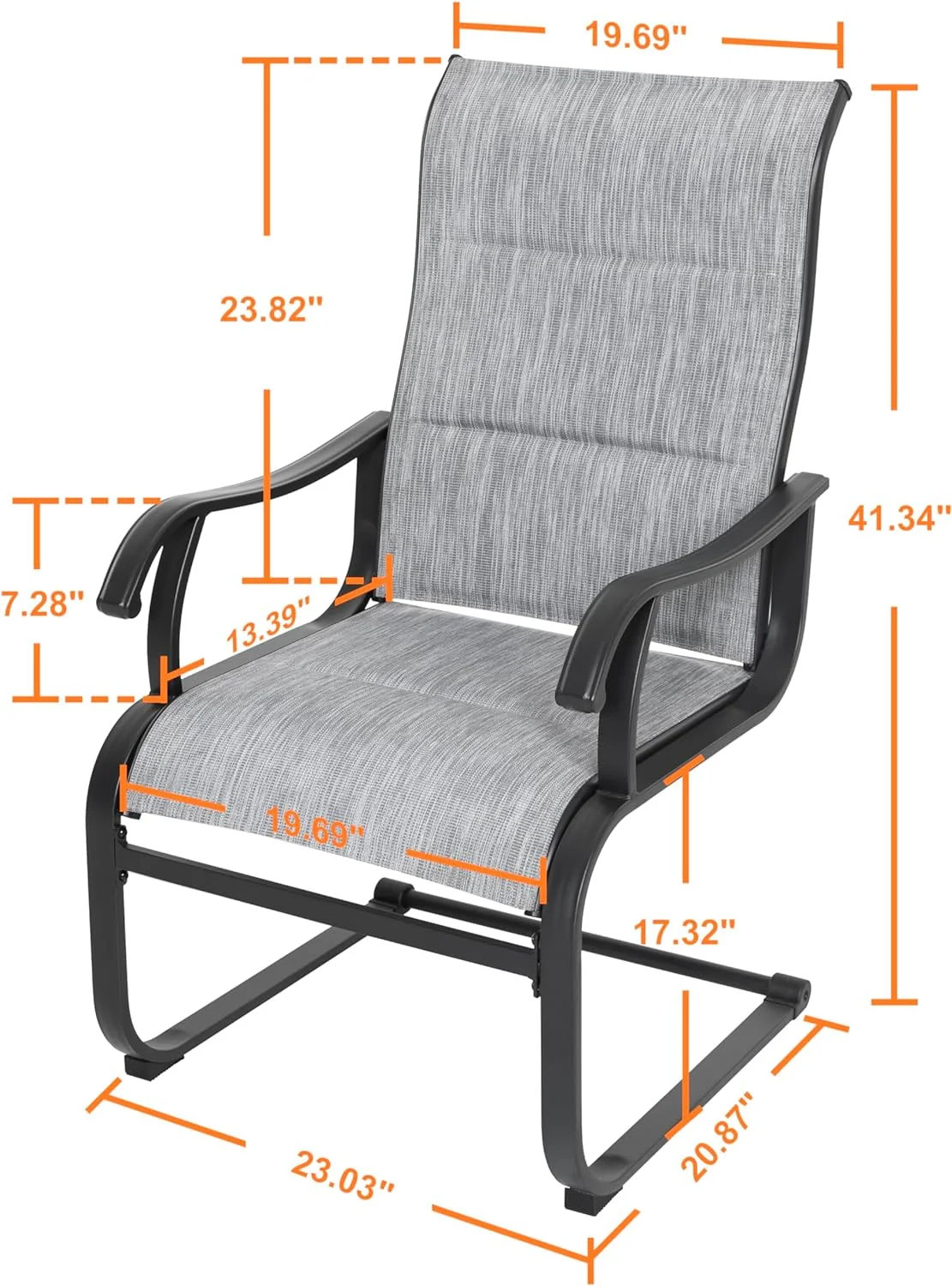 NUU GARDEN Patio Dining Chairs Set of 2, All Weather Outdoor Padded Textilene Patio Chairs, Breathable Spring Motion Textile High Back Outdoor Dining Chairs for Backyard, Lawn, Deck, Grey