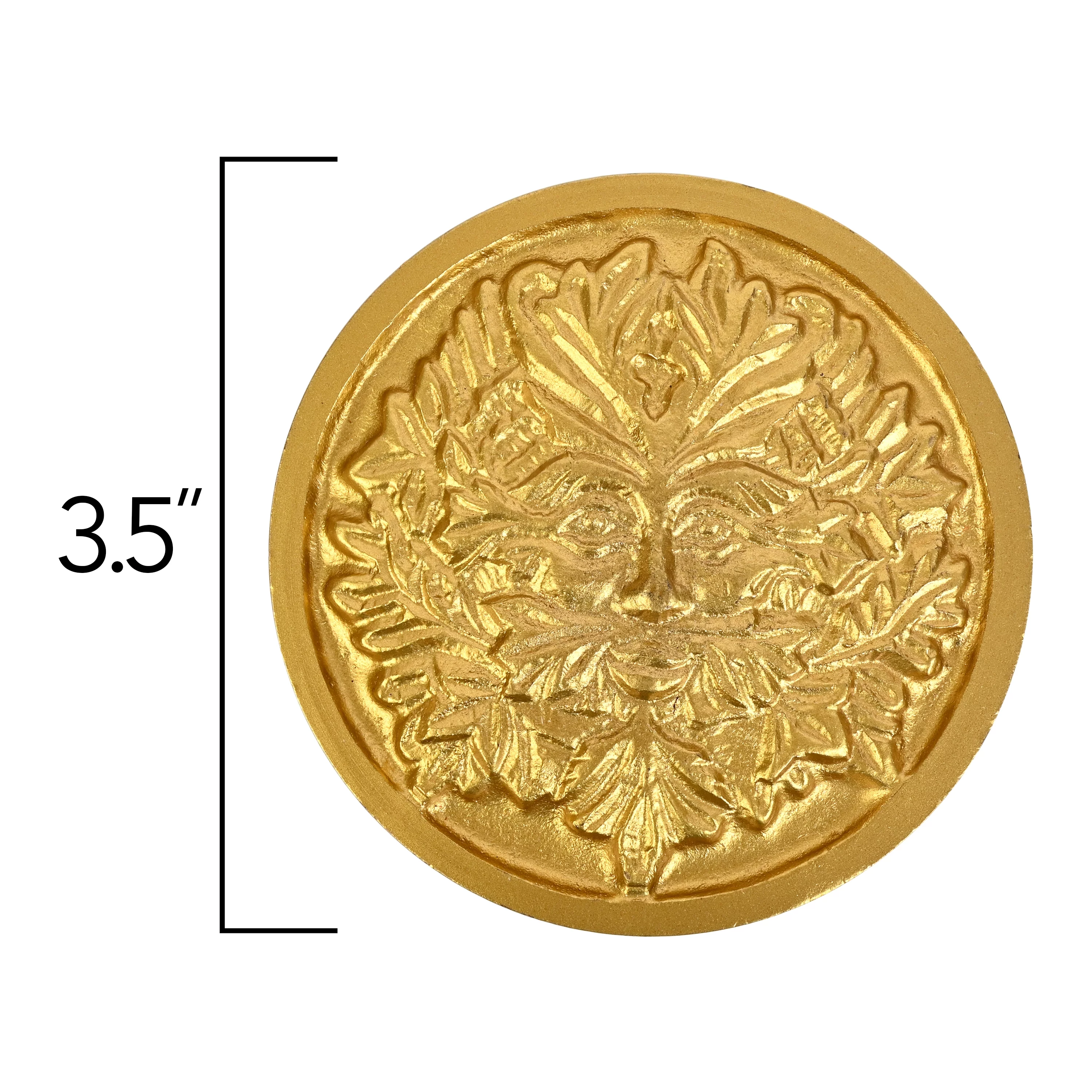 Incense Garden Solid Brass Altar Tile - Green Man -Altar Tile Gold Finish 3.5