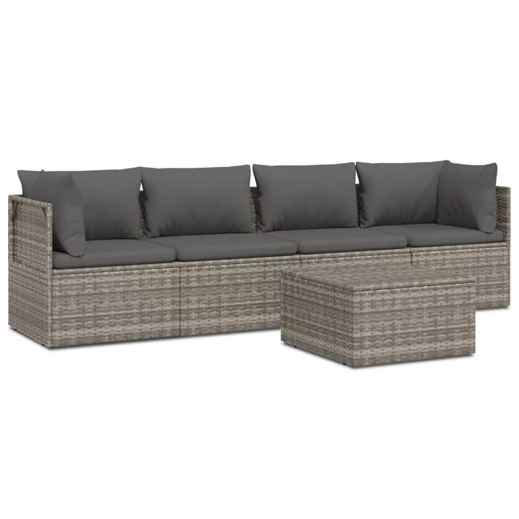 Dcenta 5 Piece Patio Set with Cushions Gray Poly Rattan
