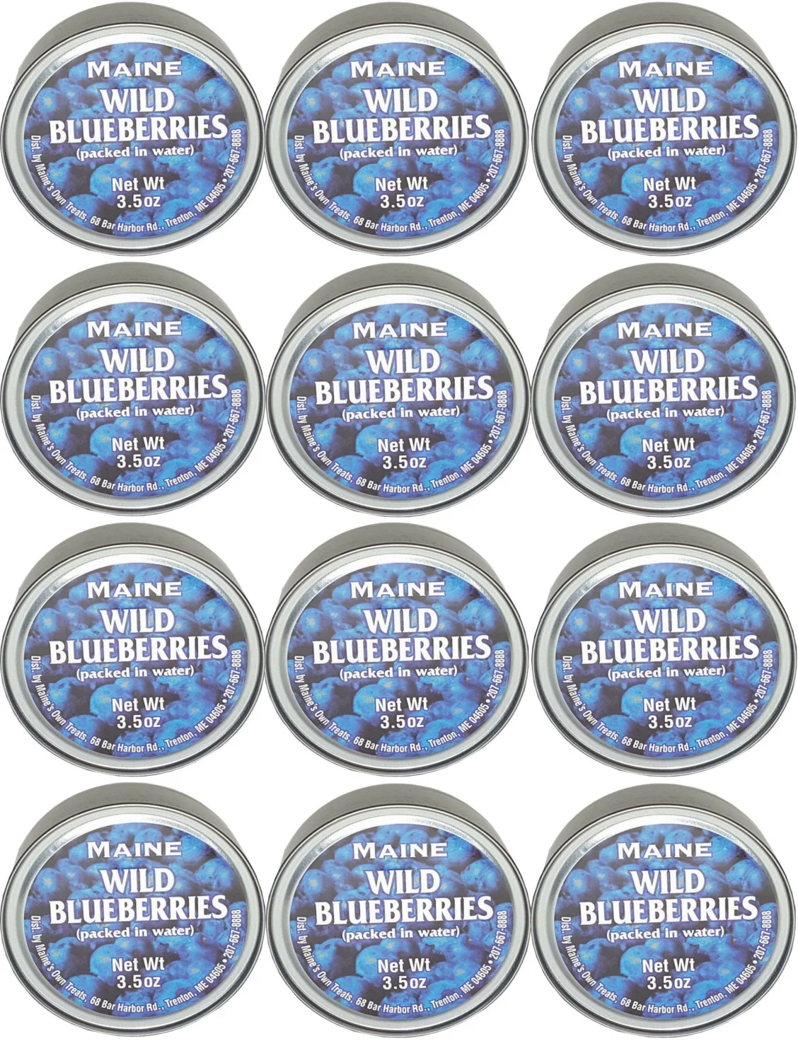 Authentic Wild Maine Blueberries Packed in Water. 3.5-ounce can - Great for Baking in Muffins and Pancakes (12 Pack)