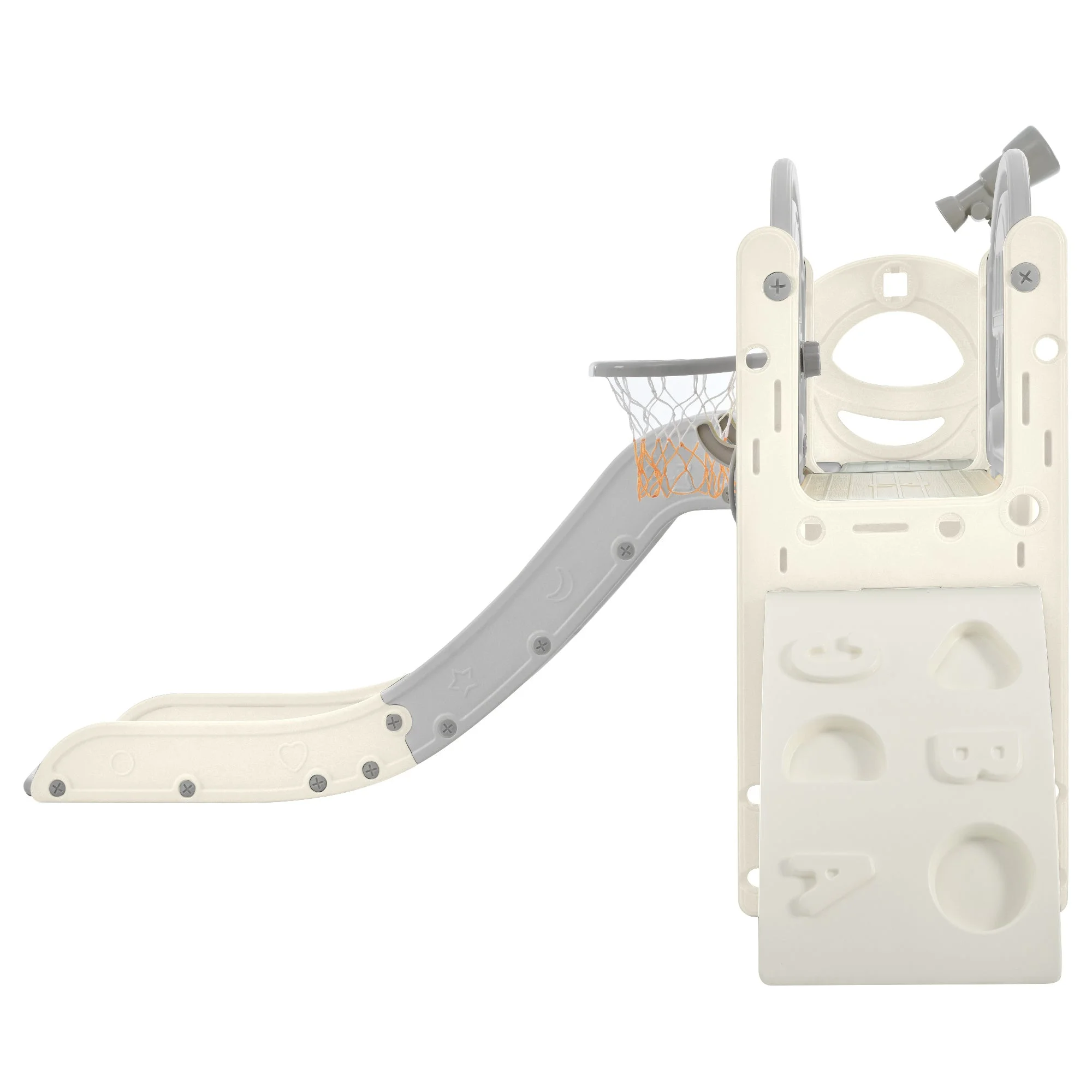 Kids Slide Playset Structure 7 in 1, Freestanding Spaceship Set with Slide, Arch Tunnel, Ring Toss and Basketball Hoop