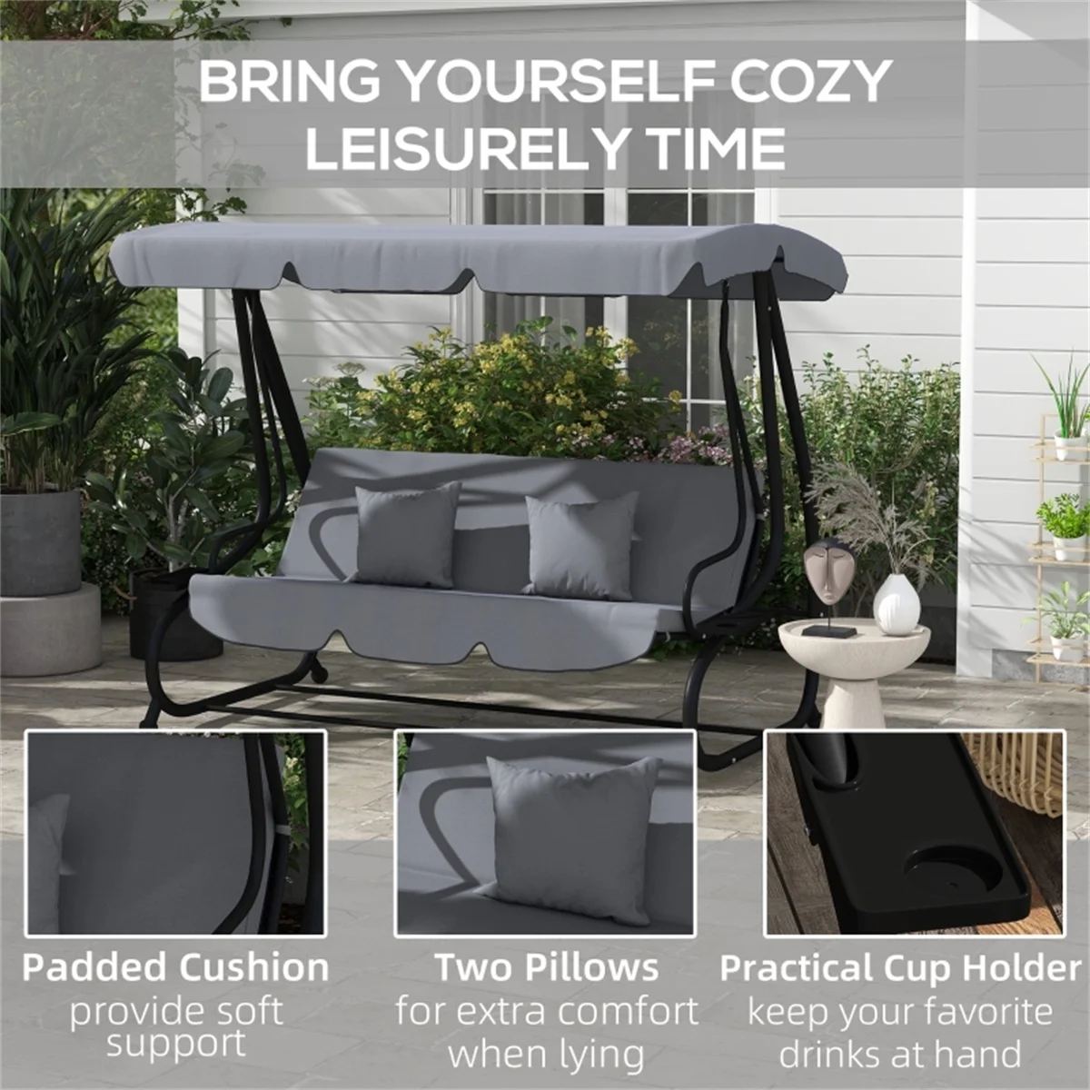 Outdoor Garden Swing Chair with Canopy and Cushion - Comfortable Seating for Relaxing in your Backyard