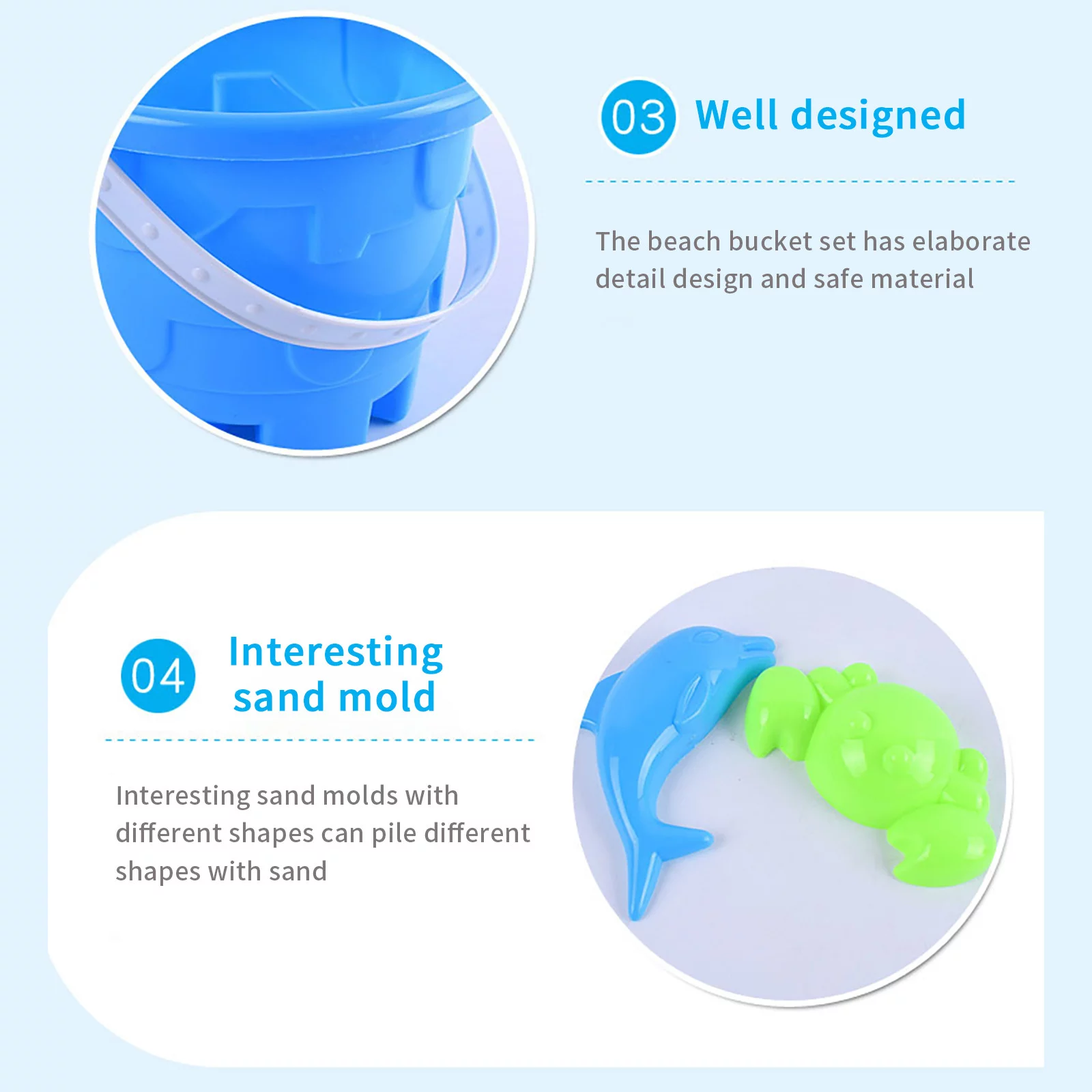 XIANXIAN Summer Children's Beach Toys Play Water Digging Sand Play House Shovel Bucket 6-piece Heavy Duty Plastic Garden Planting Shovels Spades Sets Sandbox Toys