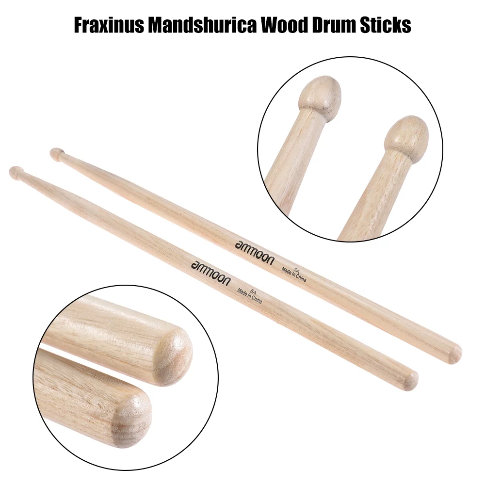 Ammoon 3 Pair of 5A Wooden Drumsticks Drum Sticks Fraxinus Mandshurica Wood Drum Set Accessories