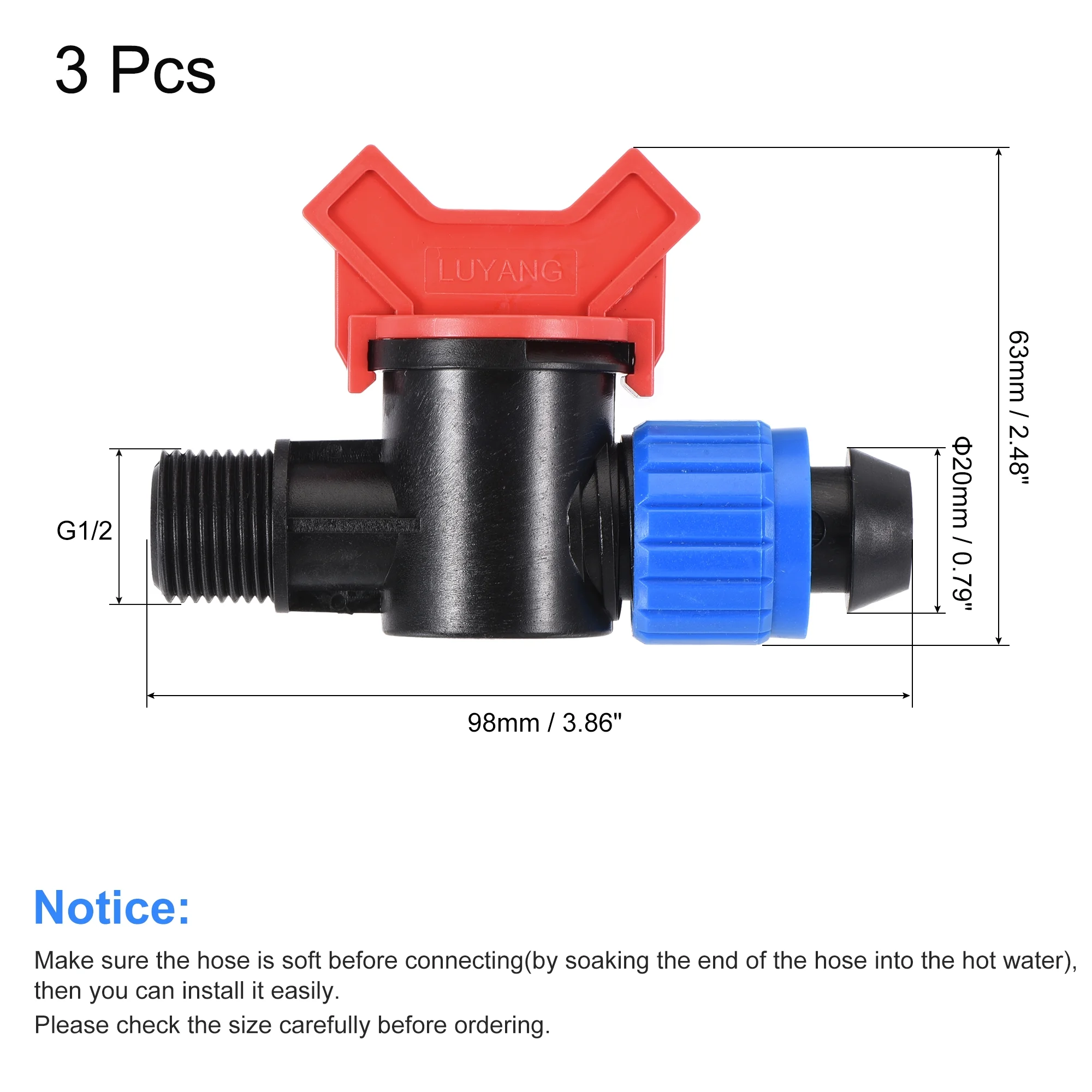 Uxcell G1/2 Thread x 20mm Barb Connector Shut Off Ball Valve Plastic for Irrigation 3 Pack