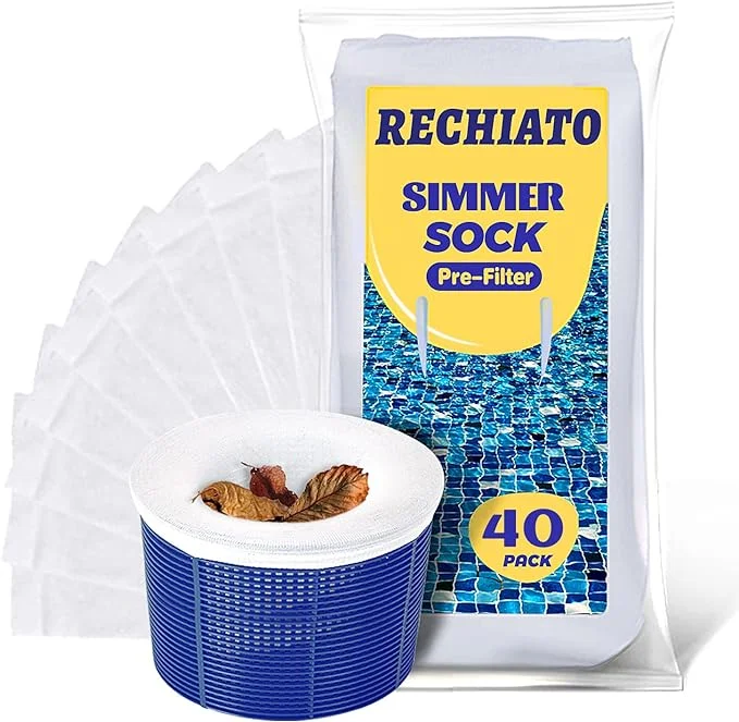 RECHIATO 40 Pack Pool Skimmer Socks for Pool Filters, Filters Baskets and Skimmers to Filter Debris and Leaves, Protact Filter System of Inground and Above Ground Pools