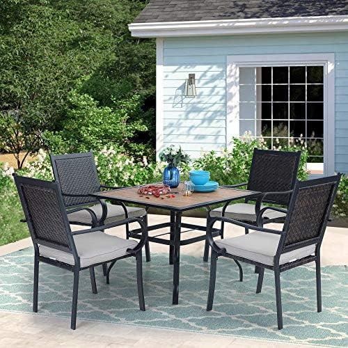 Outdoor Rattan Dining Chairs Set Of 4, Wicker Chairs With Removable Cushion & Metal Frame, For Patio, Deck, Yard, Porch