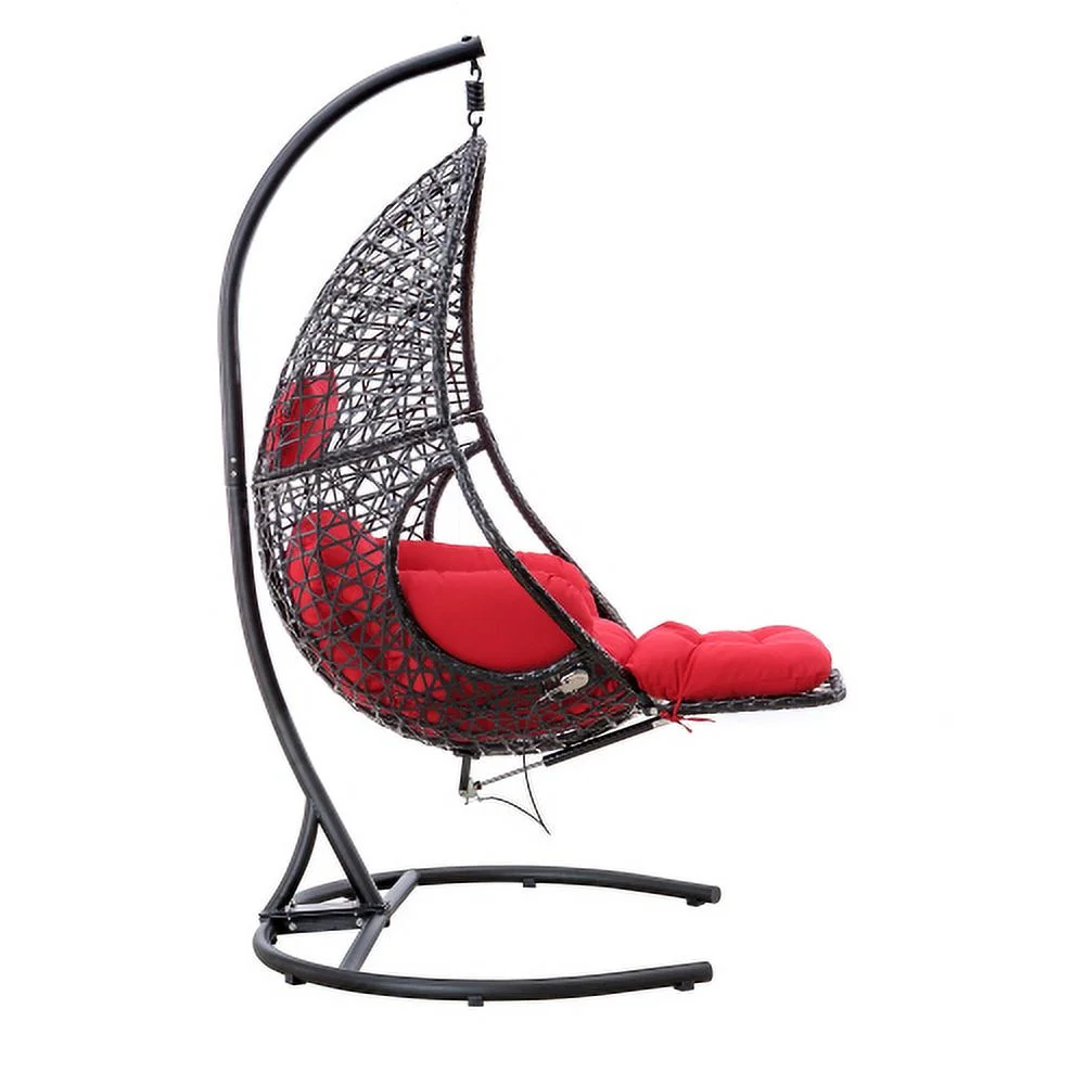 Buumin Patio PE Rattan Swing Chair With Stand and Leg Rest for Balcony, Courtyard