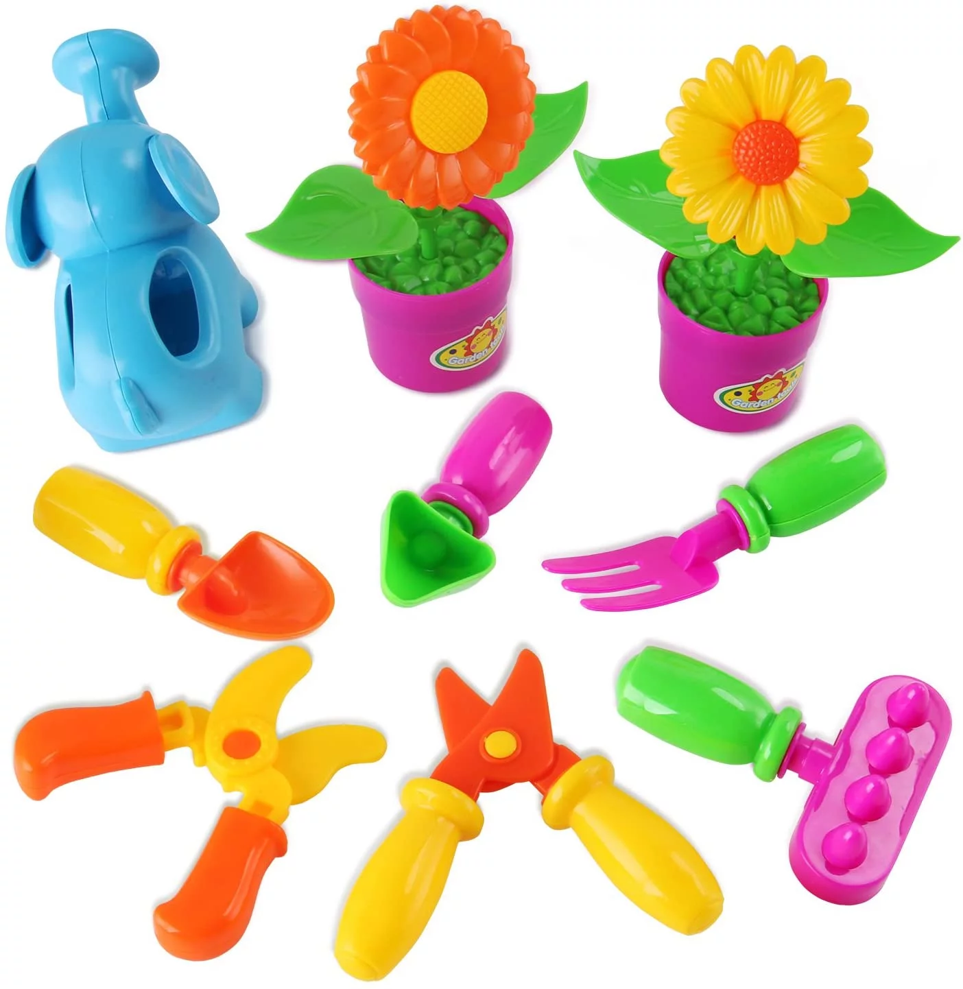Little Garden Tool Playset Kids Pretend Play Gardening  9 Garden Tools and Plants Pieces