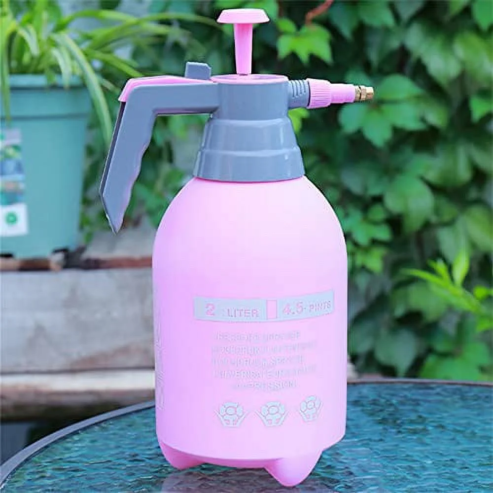 2L Garden Pump Sprayer,Spray Bottle Manual Garden Sprayer Hand-held Pressure Sprayer Bottle with Adjustable Brass Nozzle Thickened Water Sprayer for Garden(Pink)