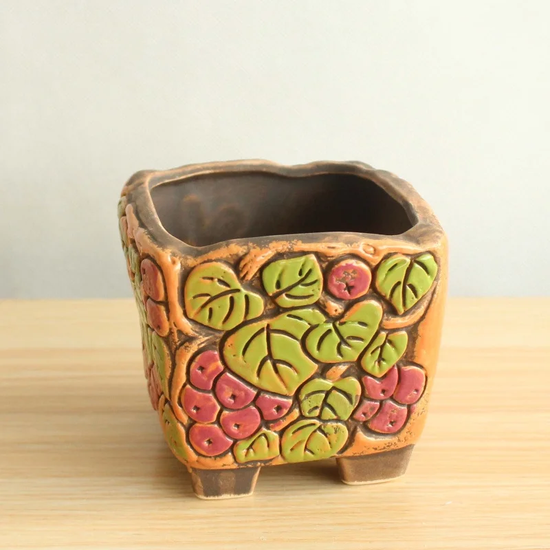 Ceramic Flower Pot - Hand-painted Korean Style Succulent Planter for Desktop