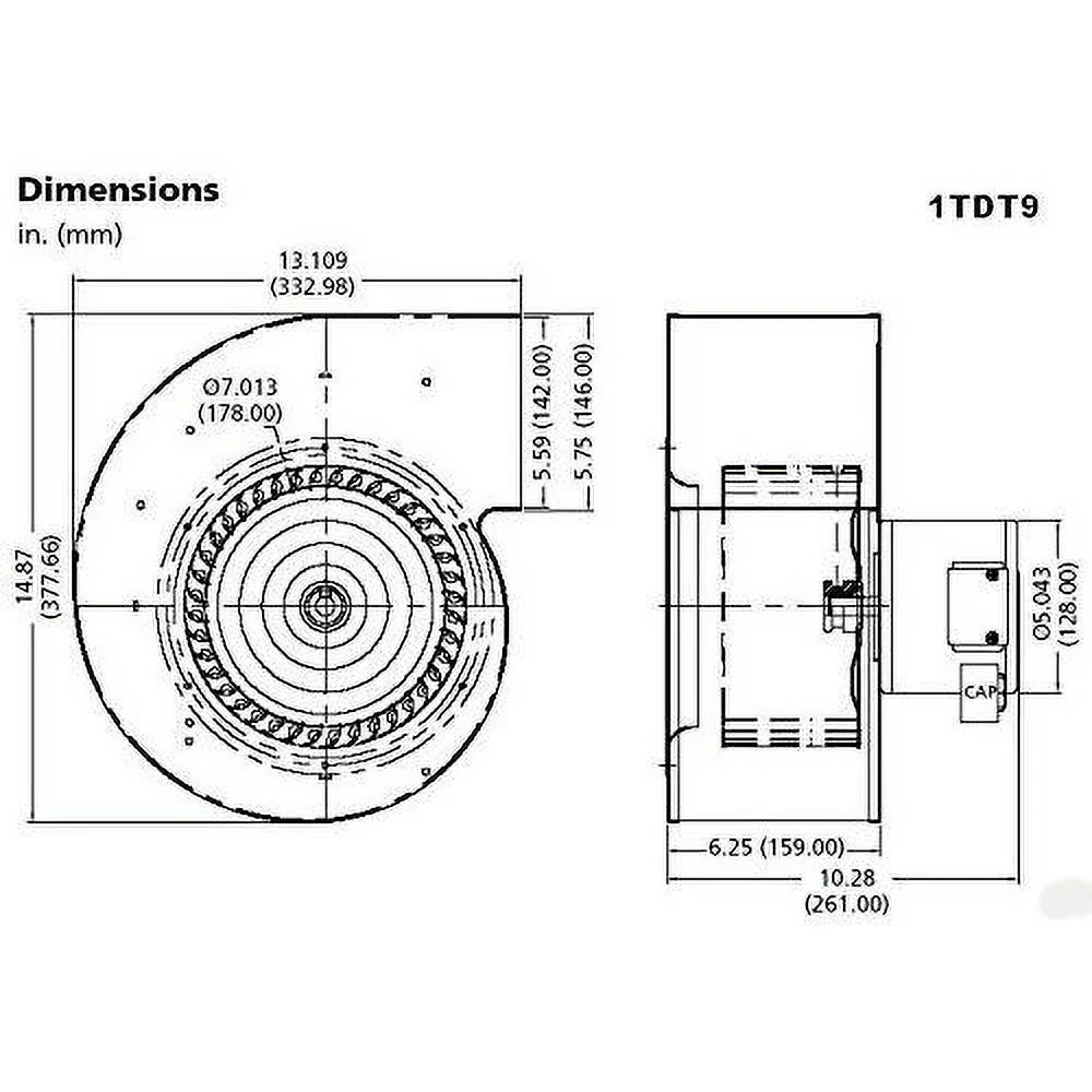 1TDT9 Blower, 794 CFM, 115/230V, 2.75/1.45 Amp