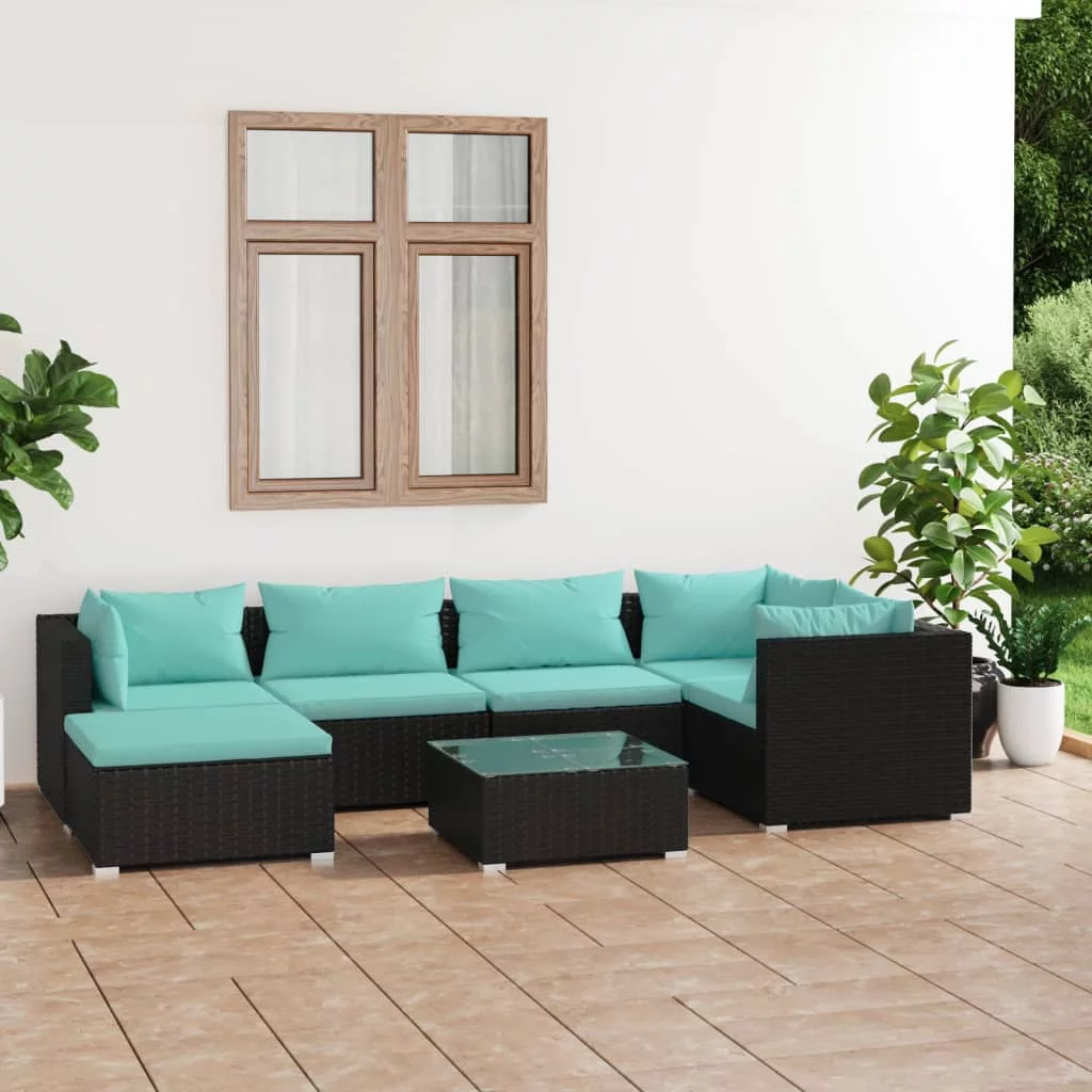 Anself 7 Piece Patio Set with Cushions Poly Rattan Black