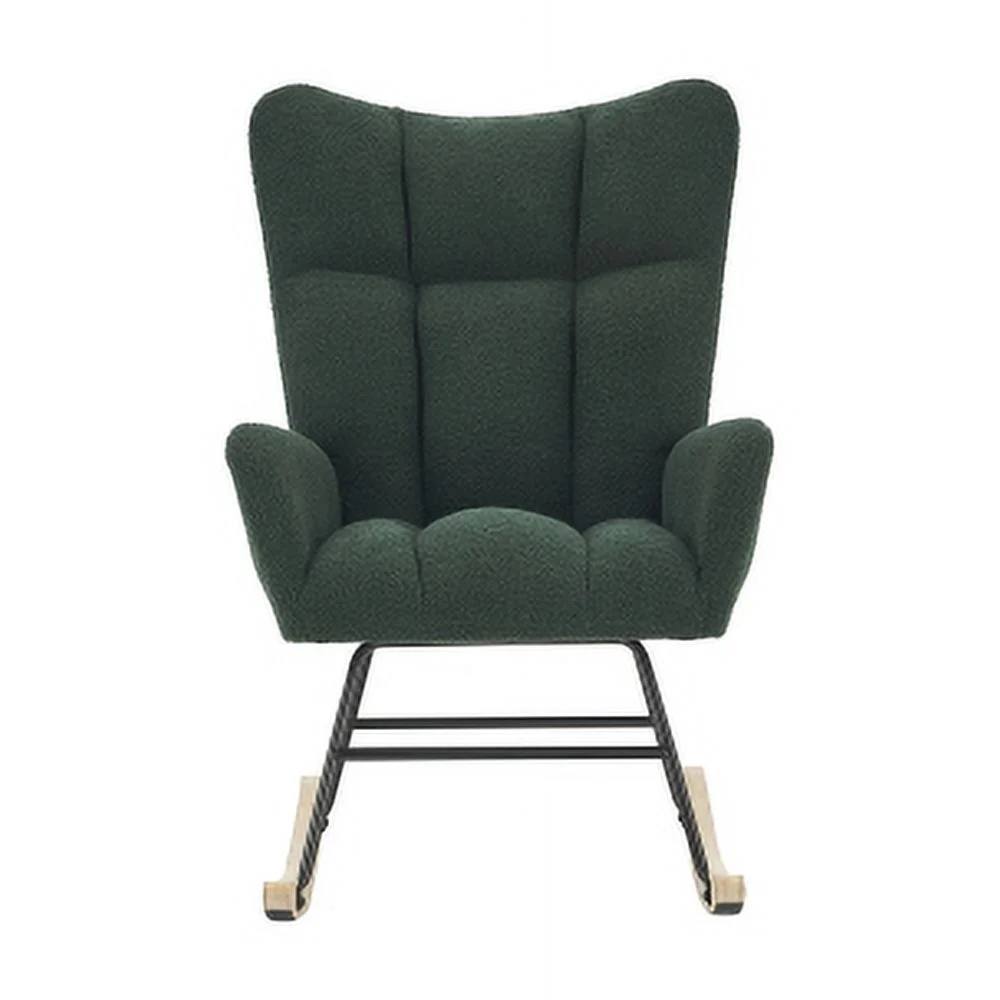 Rocking Chair Nursery, Solid Wood Legs Reading Chair withTeddy Fabric Upholstered