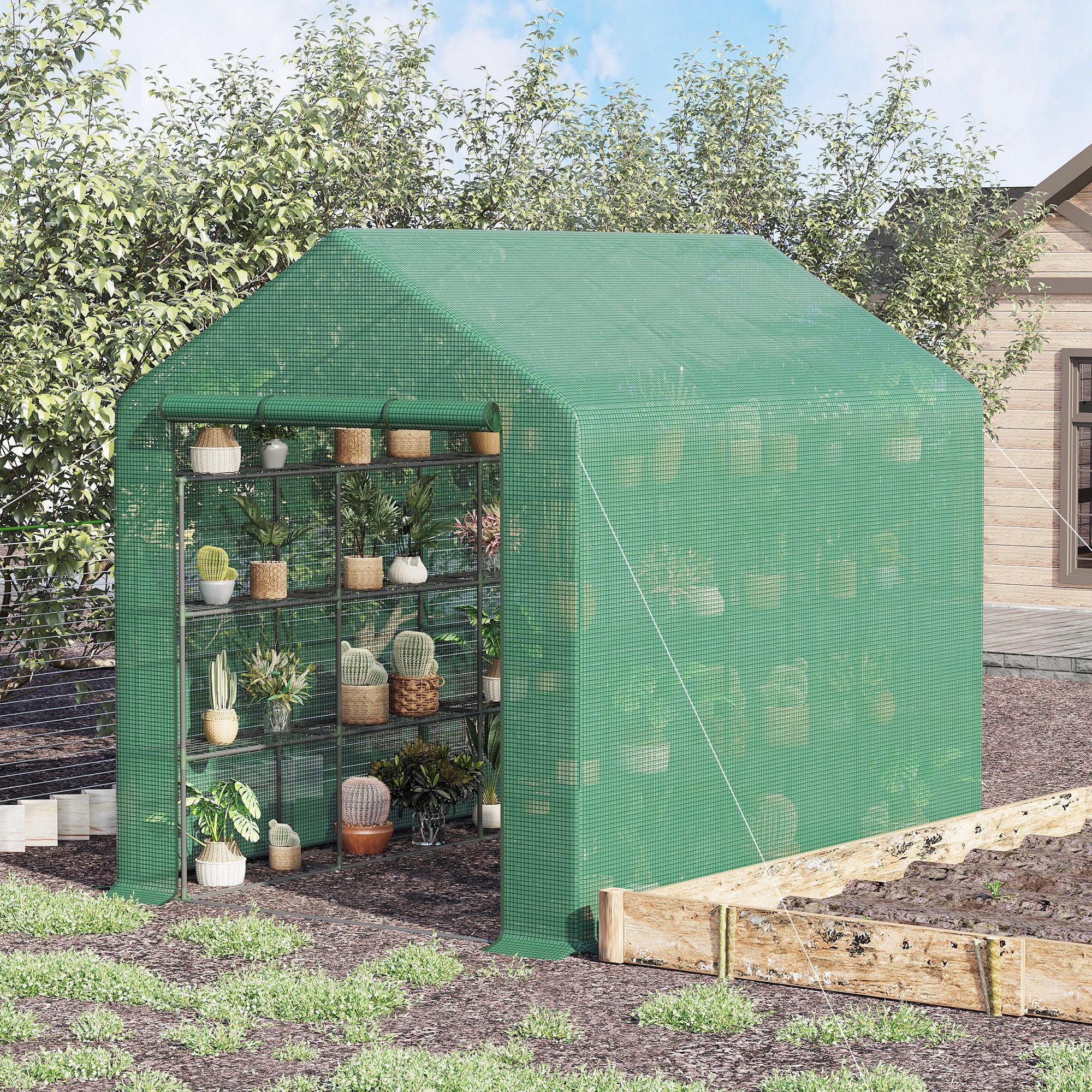 Portable Greenhouse with 18 Shelves and Zipper Door - 37.4 - Nurture your plants with optimal conditions in this protective greenhouse