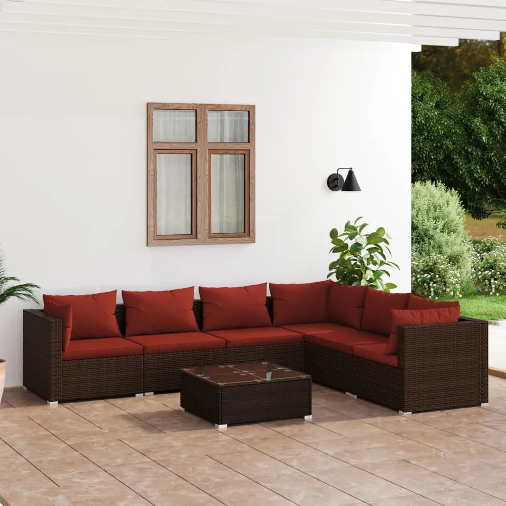 Irfora 7 Piece Patio Set with Cushions Poly Rattan Brown