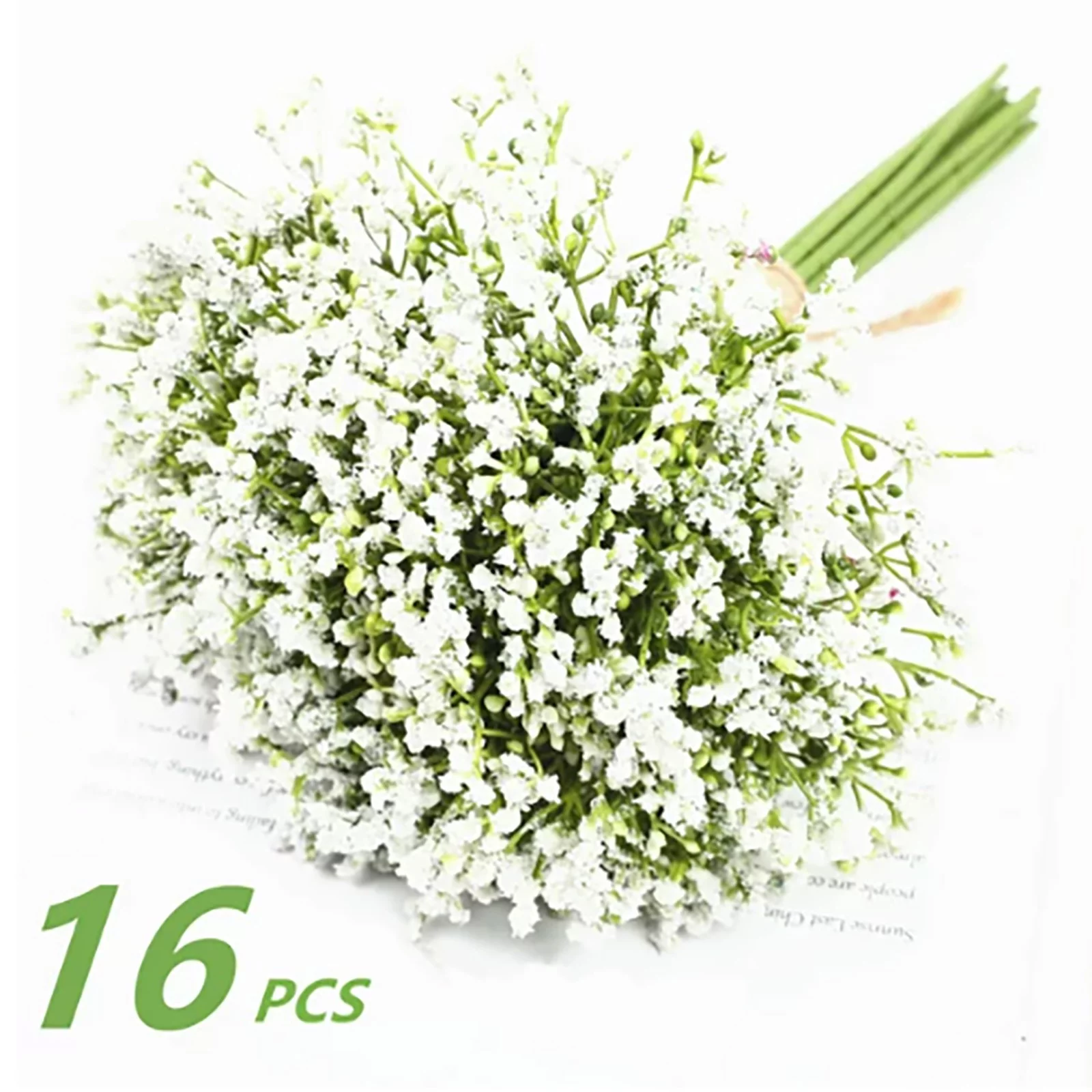 SUSHANG Artificial 16pcs Babys Breath Artificial Flowers for Decoration Gypsophila Bouquet for Flower Arrangement Light White