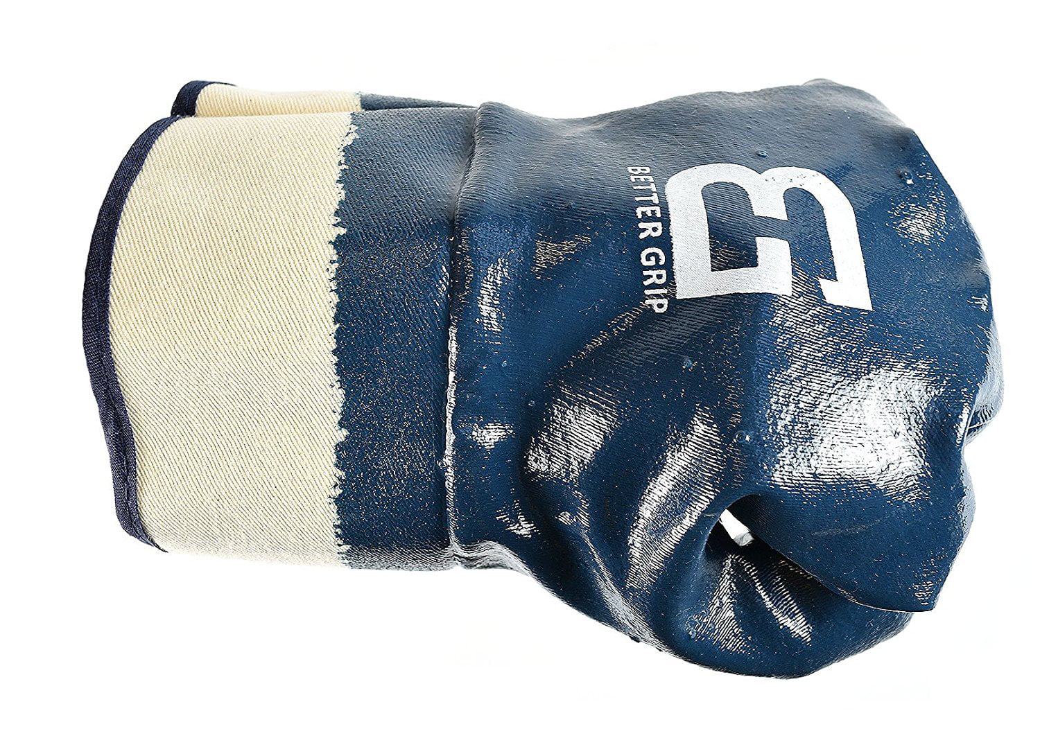 Better Grip BG105NITRILE Heavy Duty Premium Nitrile Rubber Fully Coated Gloves with Safety Cuffs, Smooth, Blue, Chemical Resistant, Large- 3 Pairs