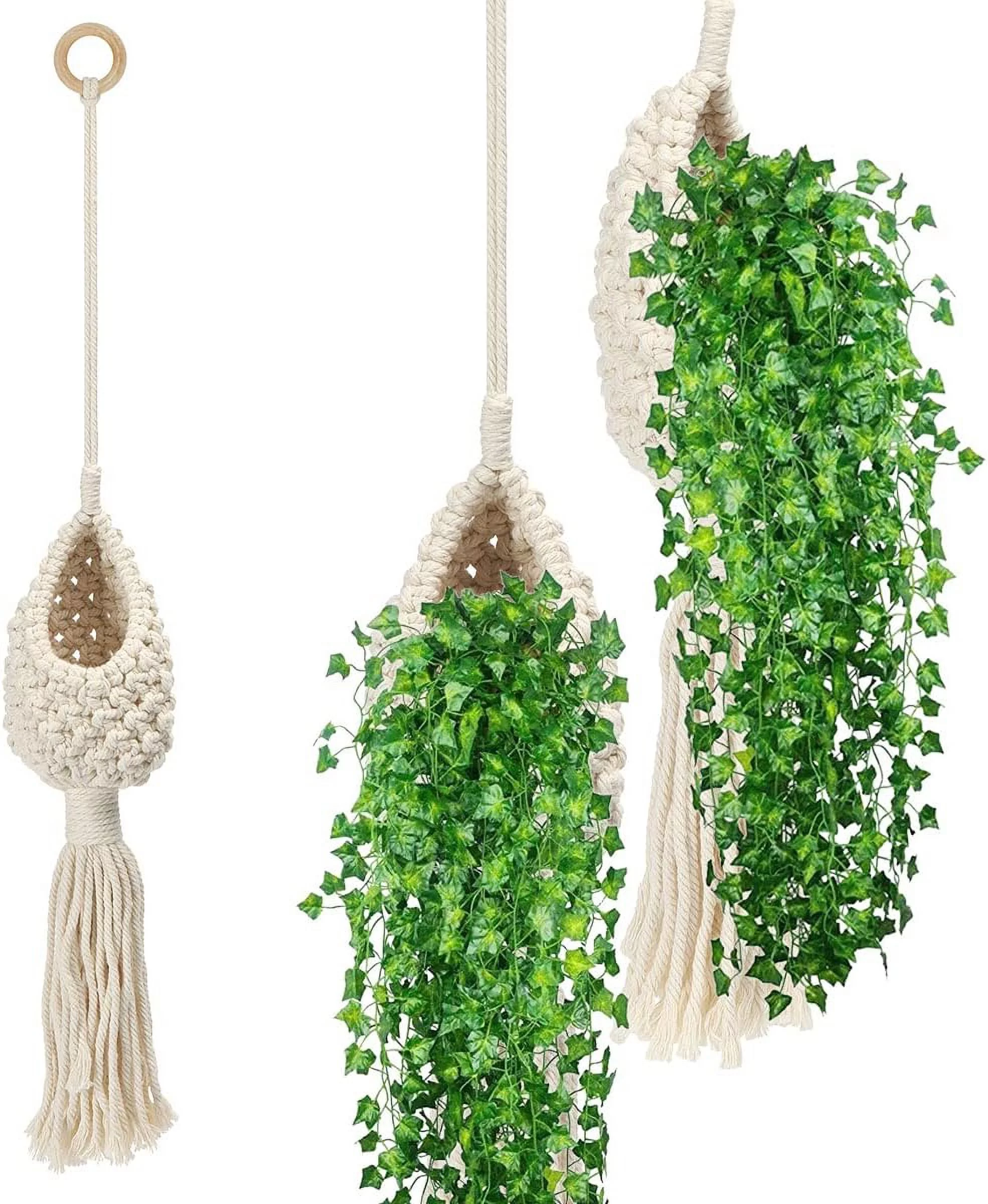 2 Pack Macrame Plant Hanger - Hanging Planters Handmade Hanging Plant Holder Cotton Rope, Decorative Flower Holder For Real & Fake Hanging Plants Indoor Outdoor Boho Home Decor
