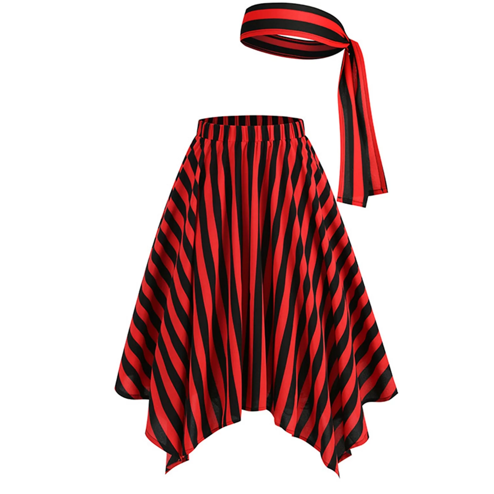 Winter Skater Skirt Women'S Belt Black Red Stripe Irregular Hem Skirt Maxi Skirt Sets Women 2 Piece Outfits