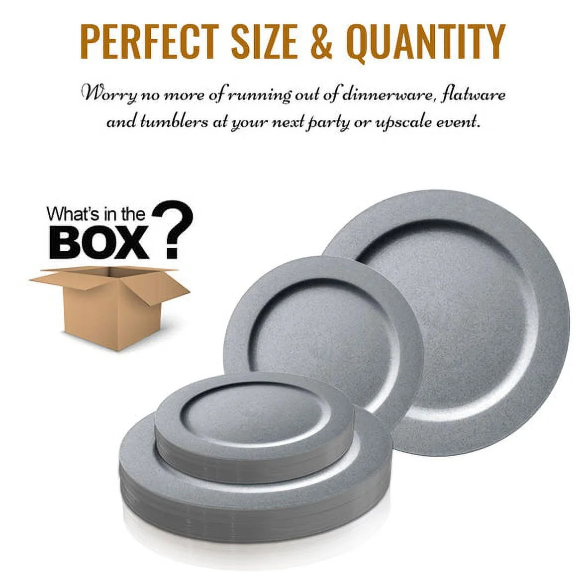 Smarty Matte Steel Gray Round Disposable Plastic Dinnerware Value Set, 240 ct