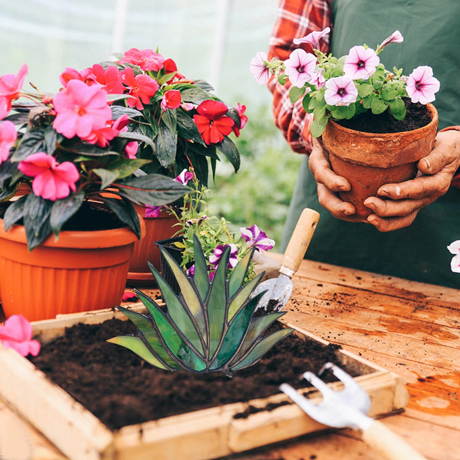 MtsDJSKF Calendar 2024-2025 Planner Largeature Stained Acrylic Lovely Agaves Aloe Potted in Ceramic Stained Agaves Aloe Potted in Terra Cotta Planter Pot *3Pcs