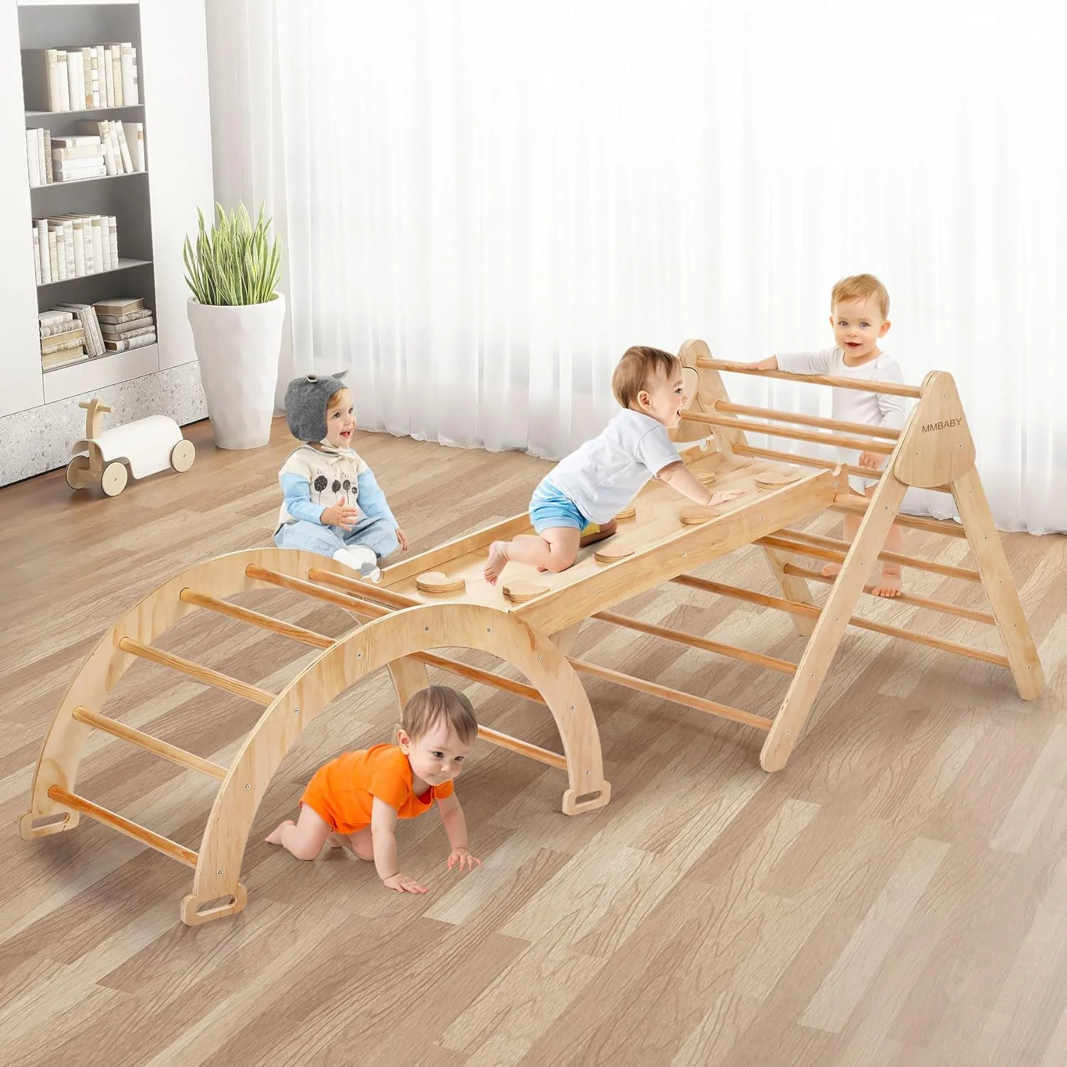 YOUB 5 in 1 Pikler Triangle Set, Baby Climbing Toys Indoor Playground, Foldable Toddler Climbing Toys, Wooden Climbing Set for 2-6 Years, Jungle Gym for Kids