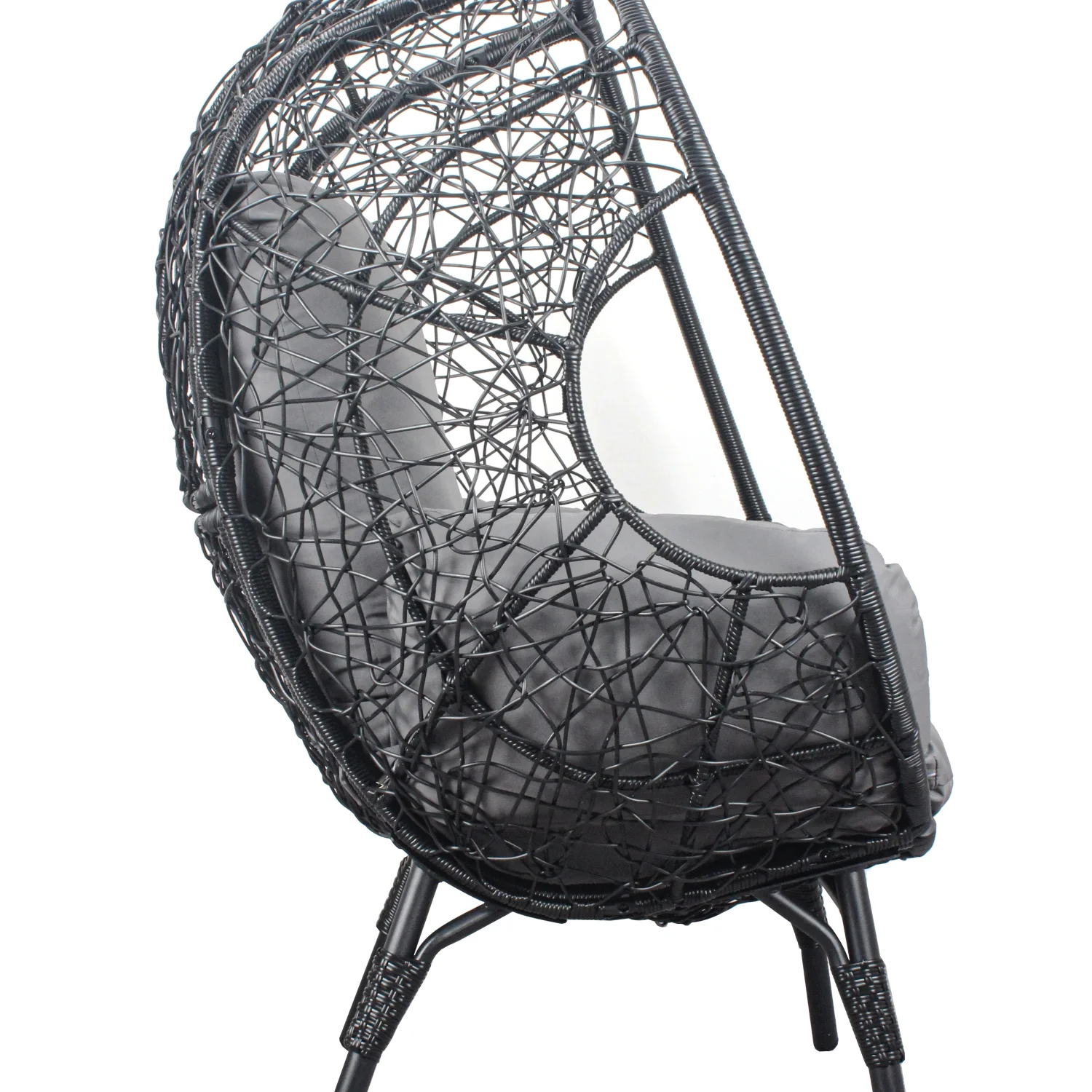 Elegant Black PE Wicker Patio Egg Chair Set with Grey Cushion and Matching Side Table - Model 3
