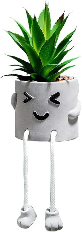 Namzi Artificial Succulents in Cement Pots w/Hanging Leg, Fake Succulents Plants, Realistic Faux Succulents Plants, Cute Human Shaped Mini Potted Fake Plants for Desk,Office, Bathroom,Home Decor (C)