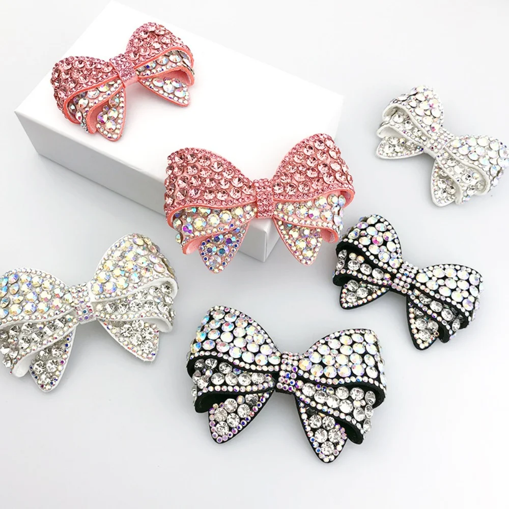 1PC Bridal Wedding Party High Heels Shoes DIY Rhinestone Bowknot Bow Crystal Jewelry Shoe Flower Decorations Crystal Decor Pink Small