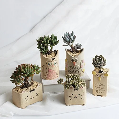 Crude Pottery Cute Animal Plant Flower Pot Succulent Planters Vase (Cow)