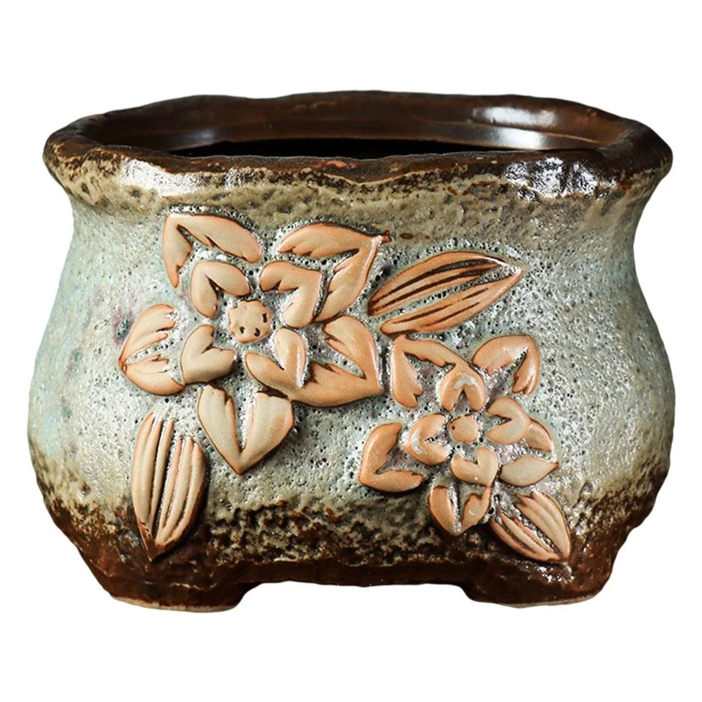Retro Ceric Succulent Pots with Drainage Hole Plant Flor Pots Cactus Planter Indoor Plant Pots for Fern, Herbs, Succulents or Cacti - .6x4.9x3.9in