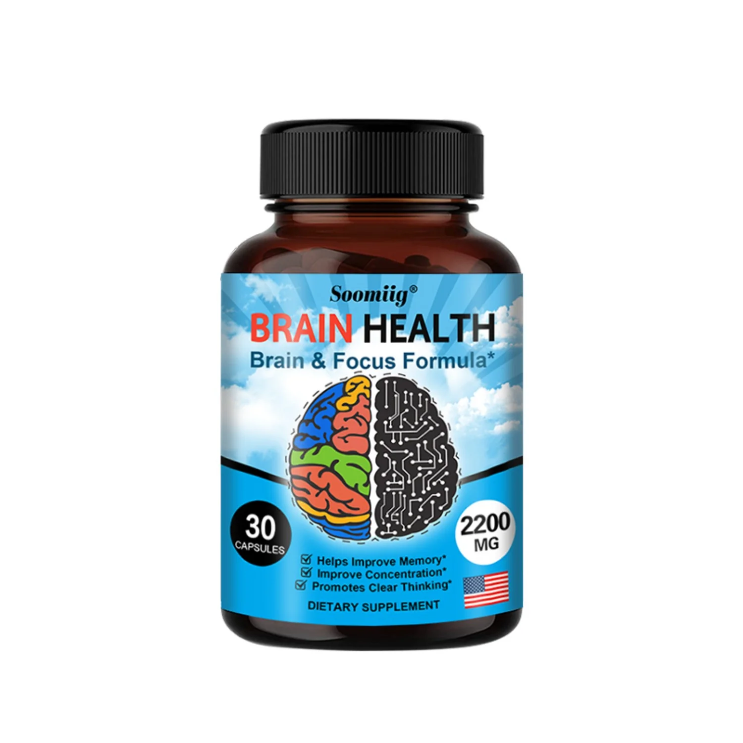 Soomiig 1200 mg Ginkgo Biloba Brain Health Supplement - with Vitamin B6 - Supports Improved Focus and Memory - 30/60/120 Capsules